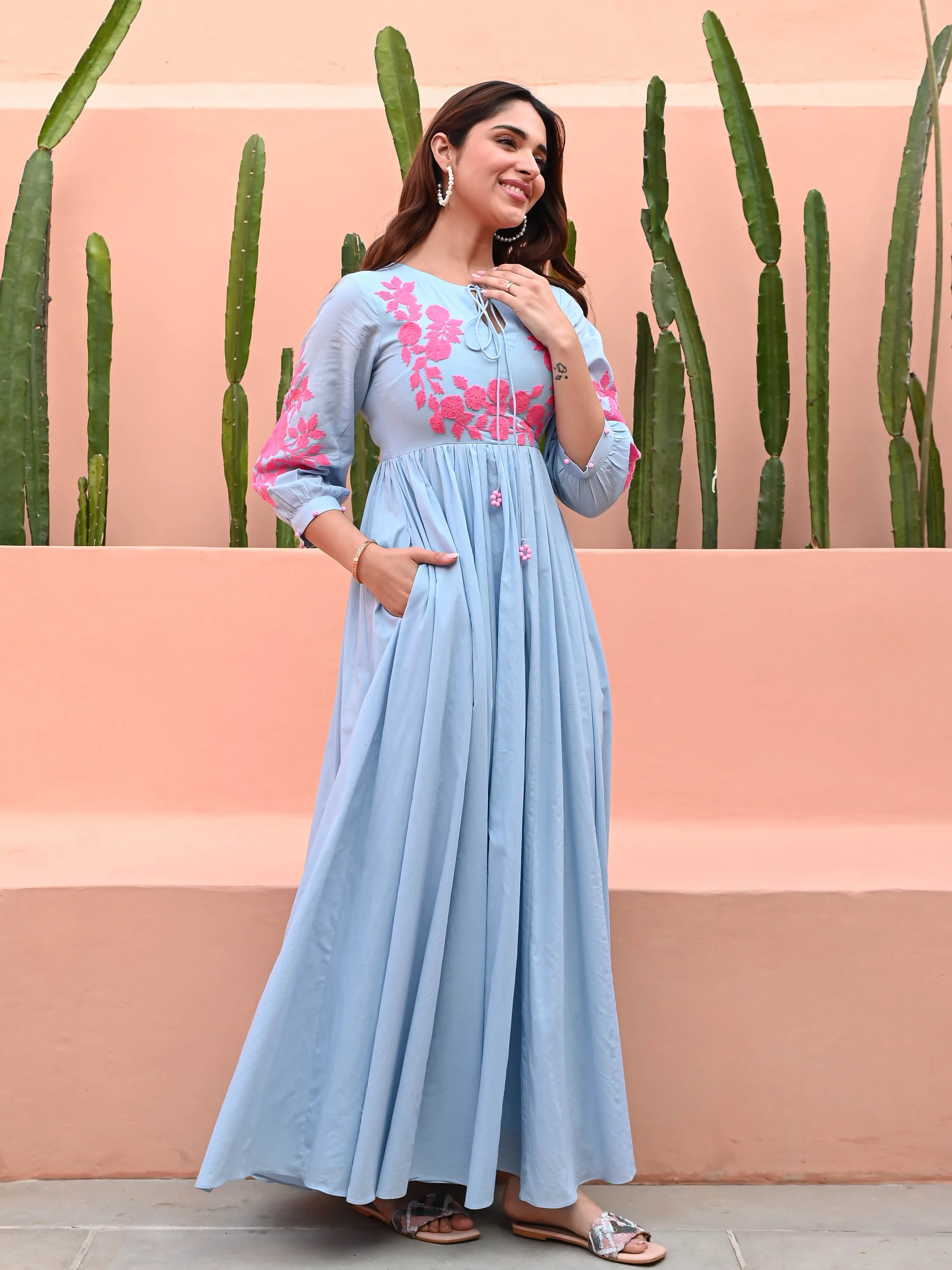 Dreamy Blue Embroidered Dress - Woolfily