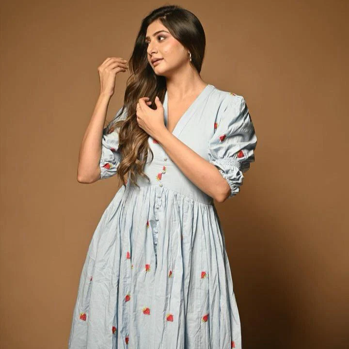 Bunaai Minty Marvel Embroidered Cotton Dress - Woolfily