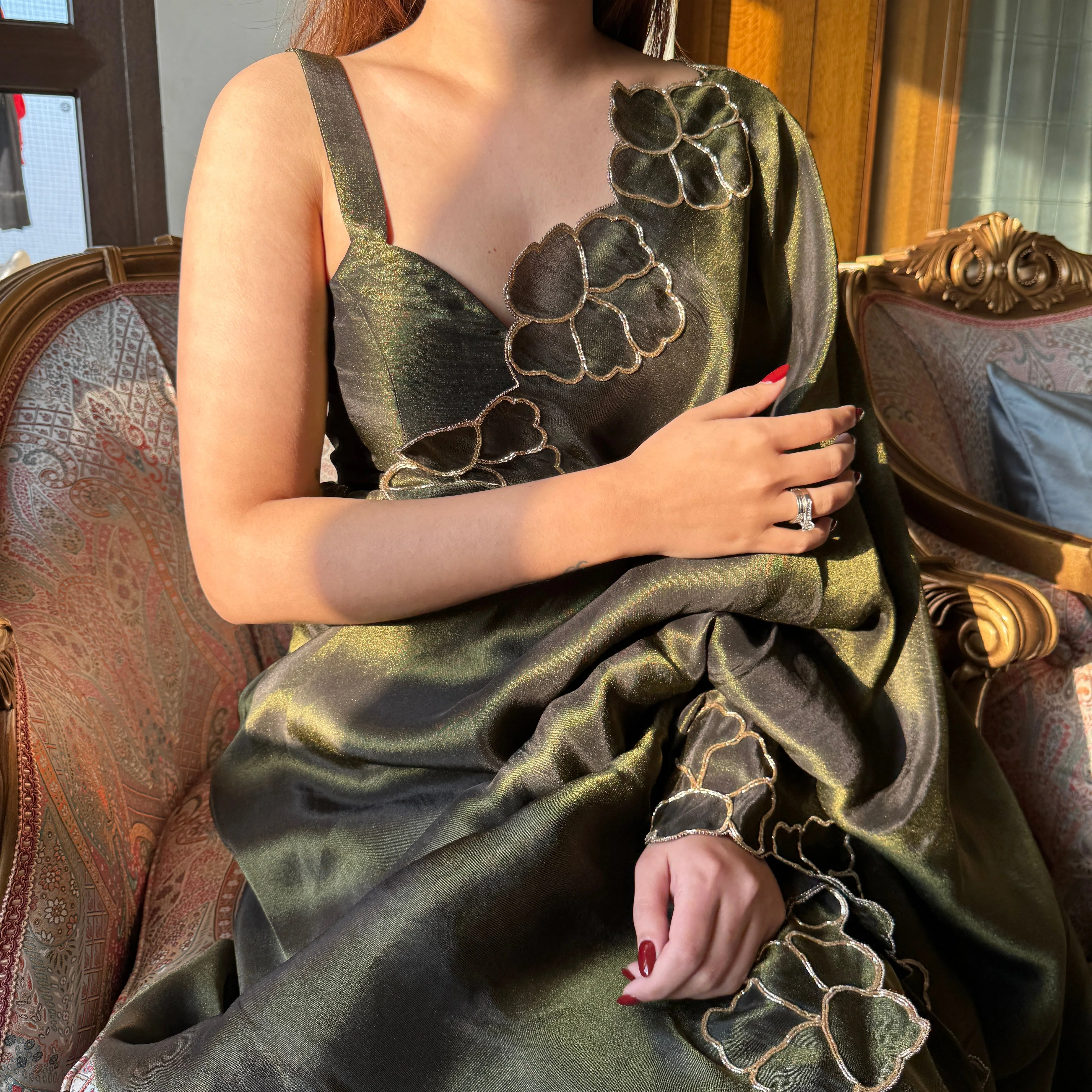 Black Tissue Saree - Woolfily