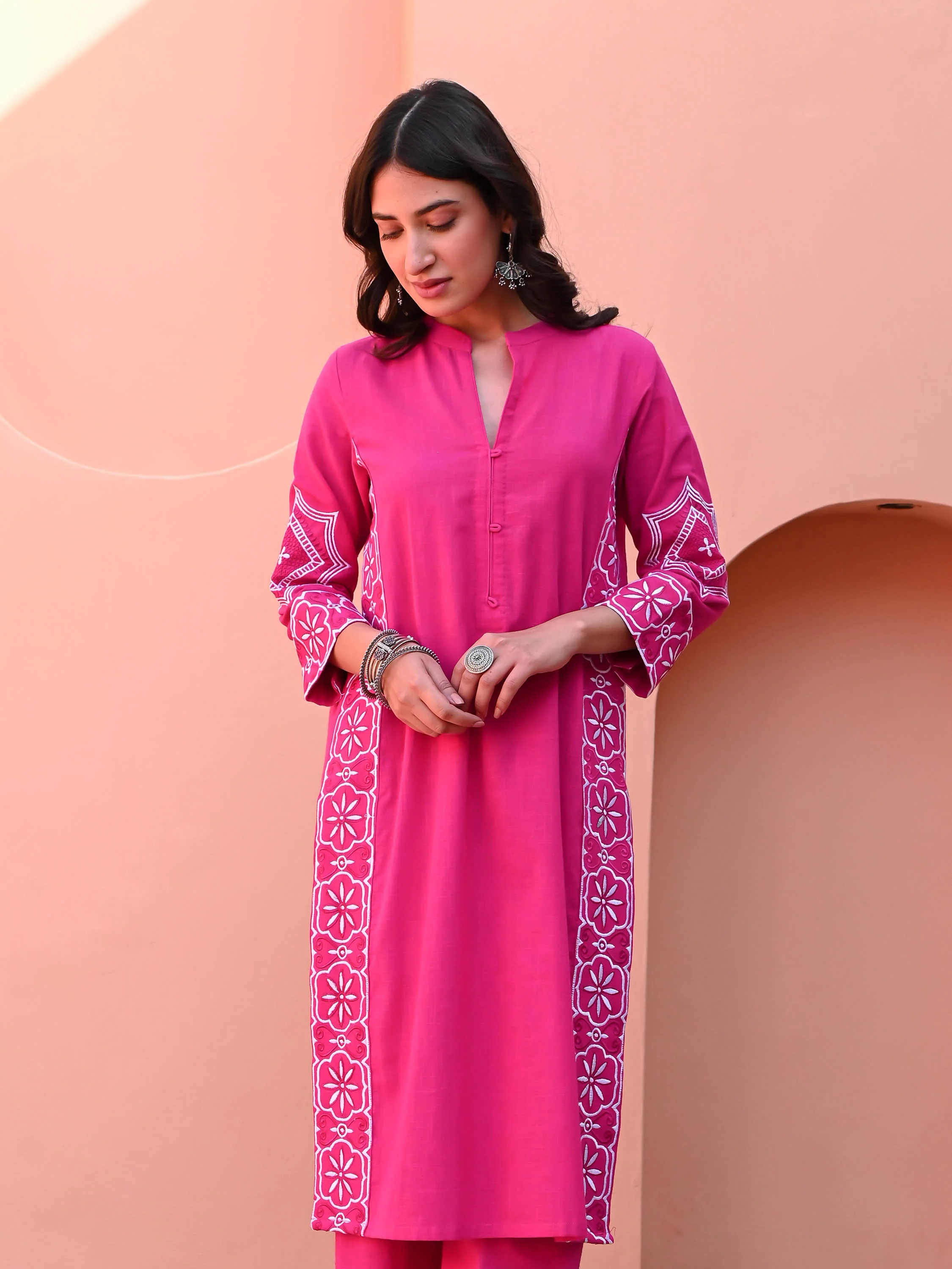 Aurora Pink Cotton Kurta Set - Woolfily