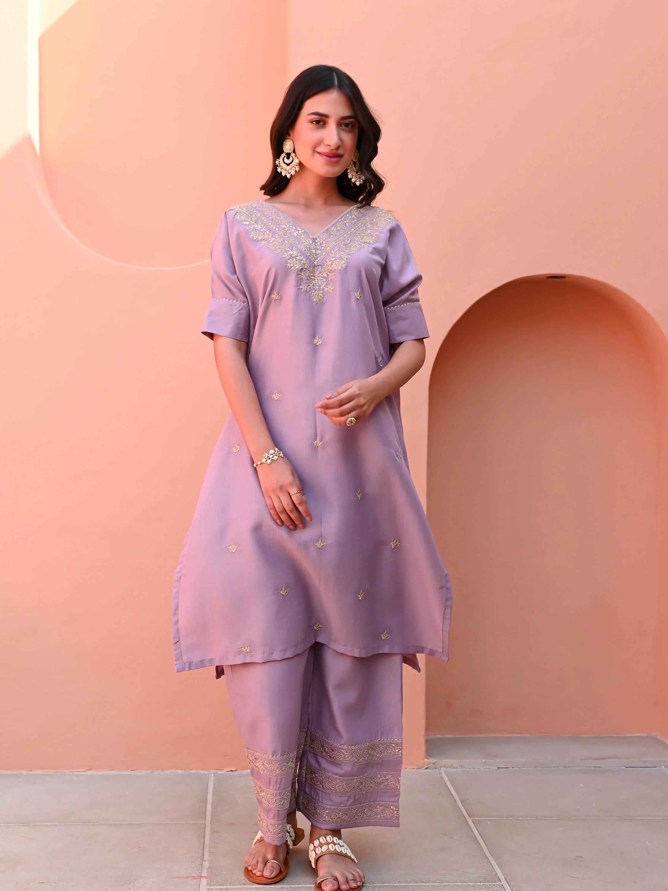 Purple Rose Silk Kurta Set - Woolfily