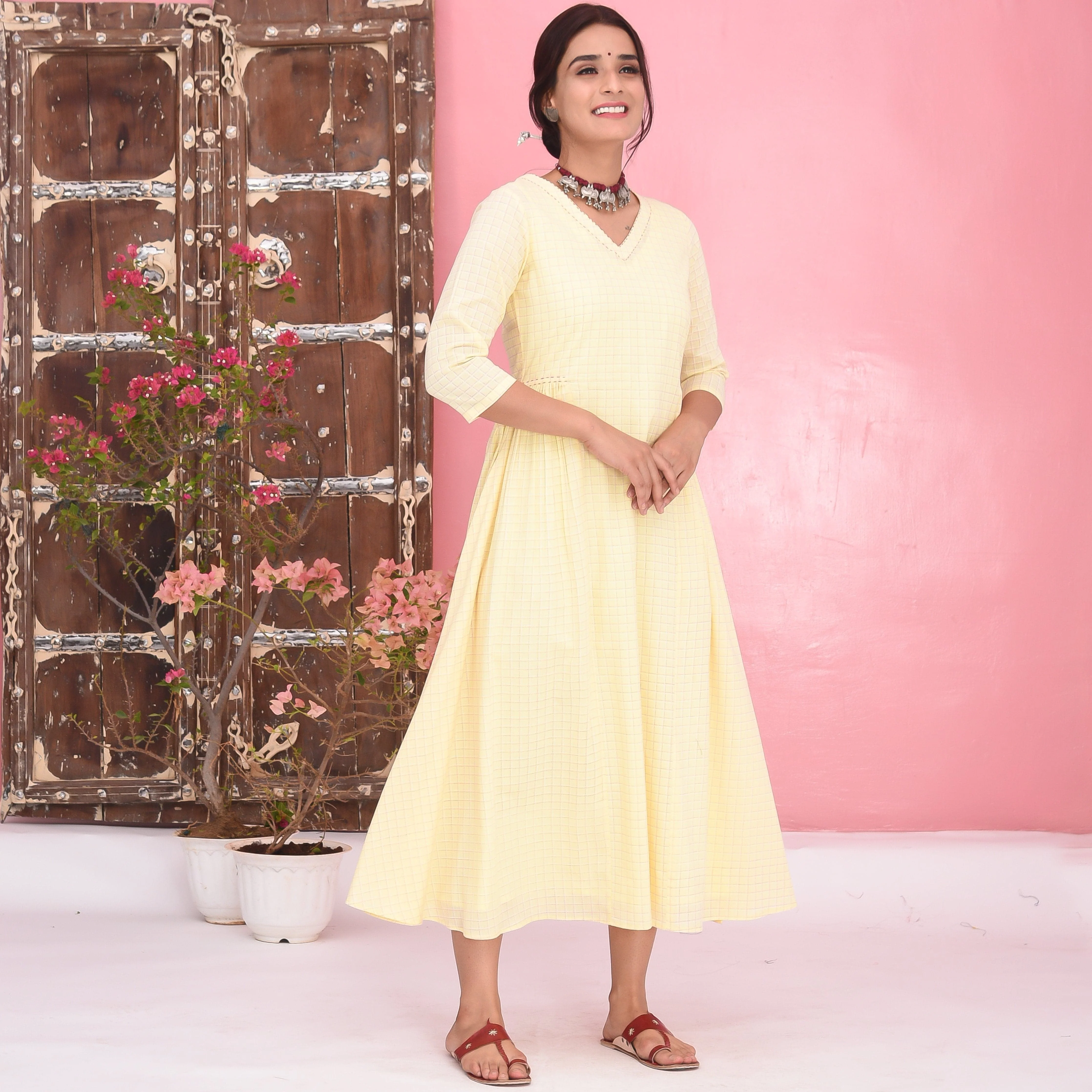 Bunaai Light Yellow Cotton Dress - Woolfily