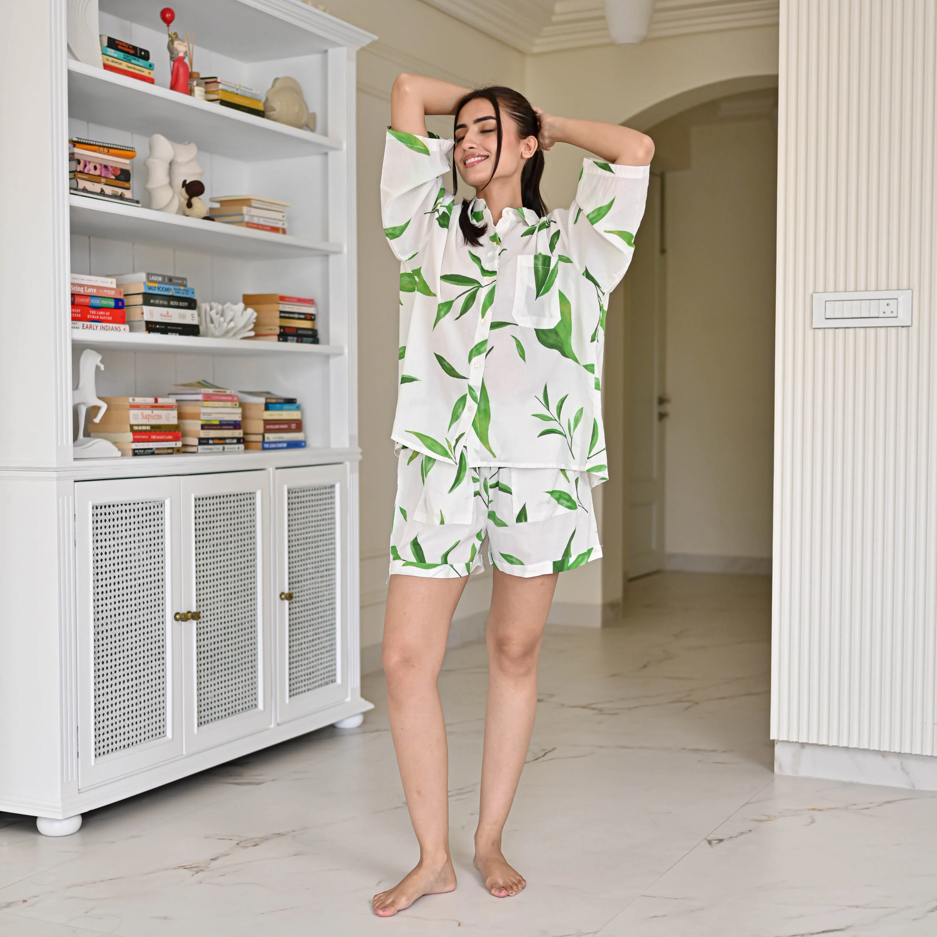 Green Leaf Shorts Set - Woolfily