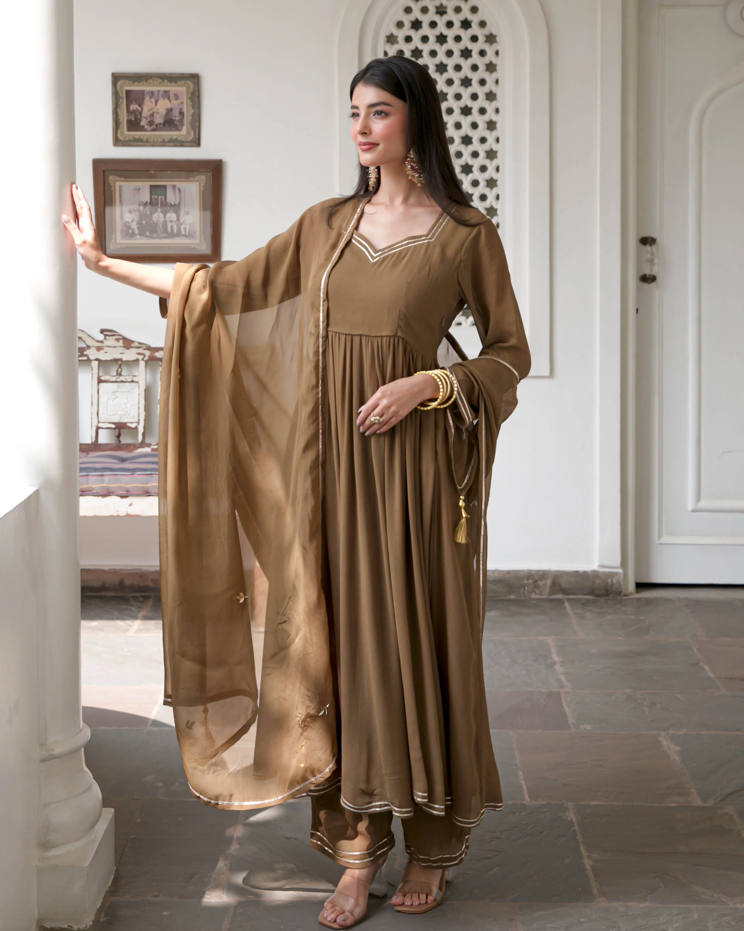Brown Georgette Suit Set - Woolfily