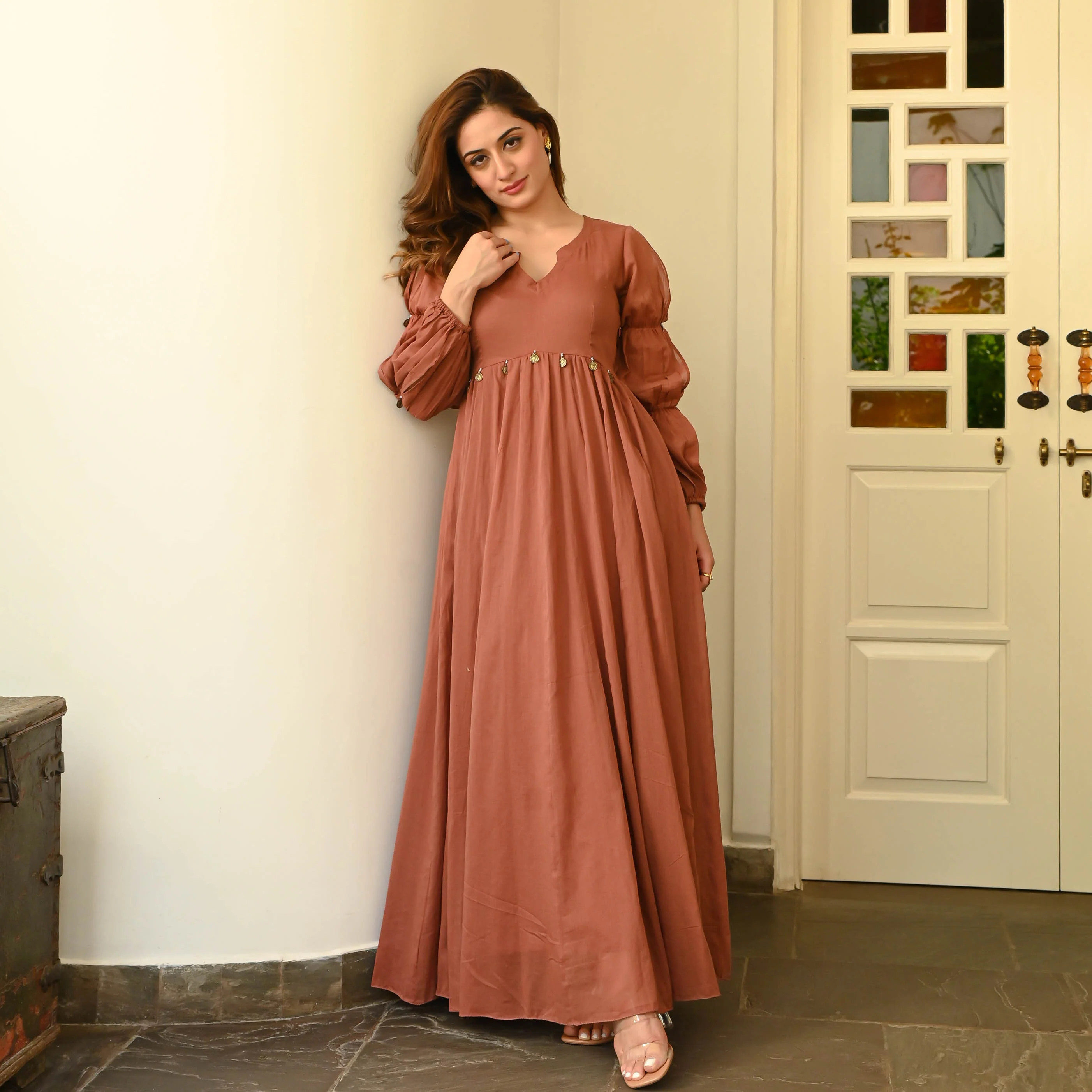Brown Rust Cotton Dress - Woolfily