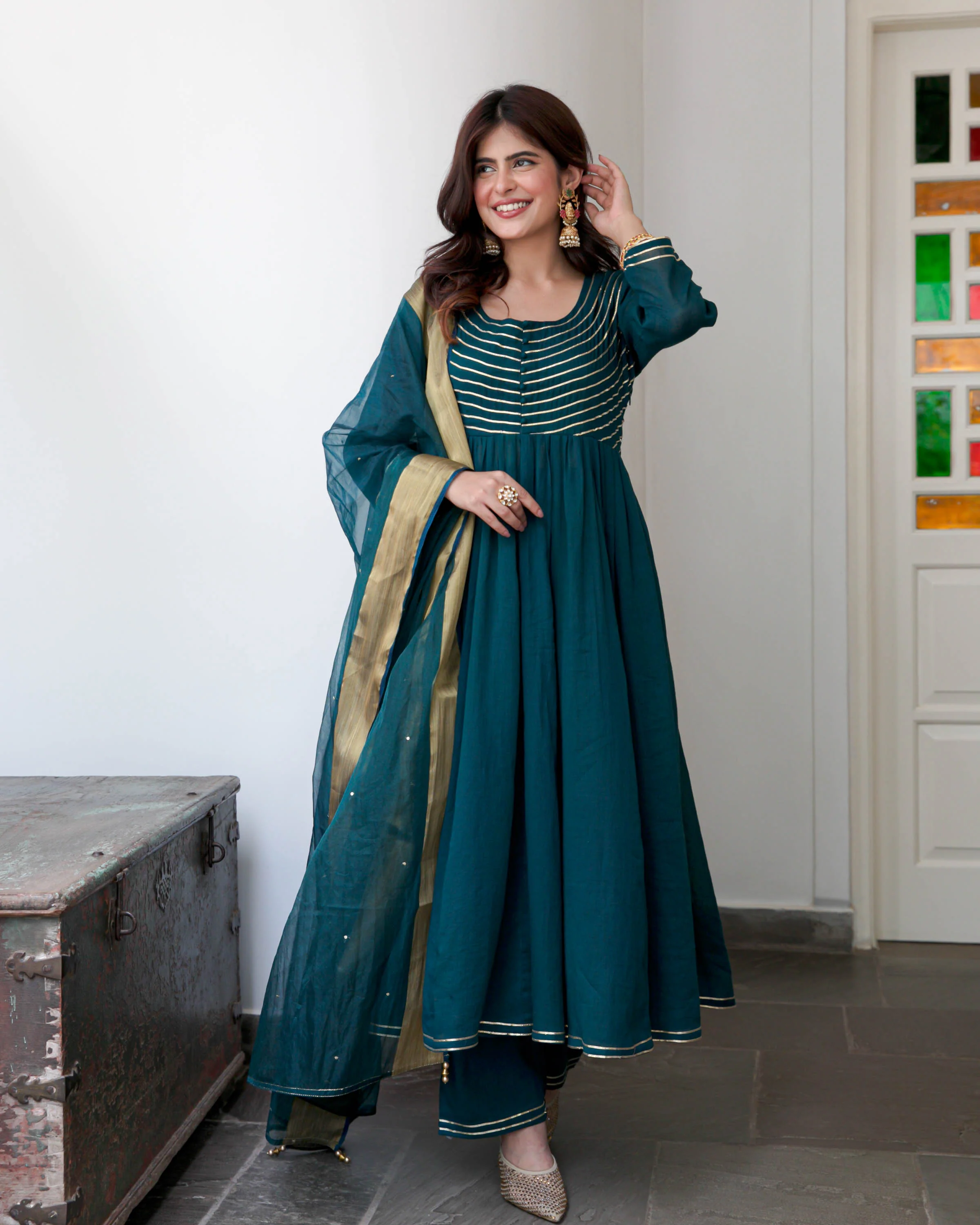 Teal Green  Cotton Suit Set - Woolfily