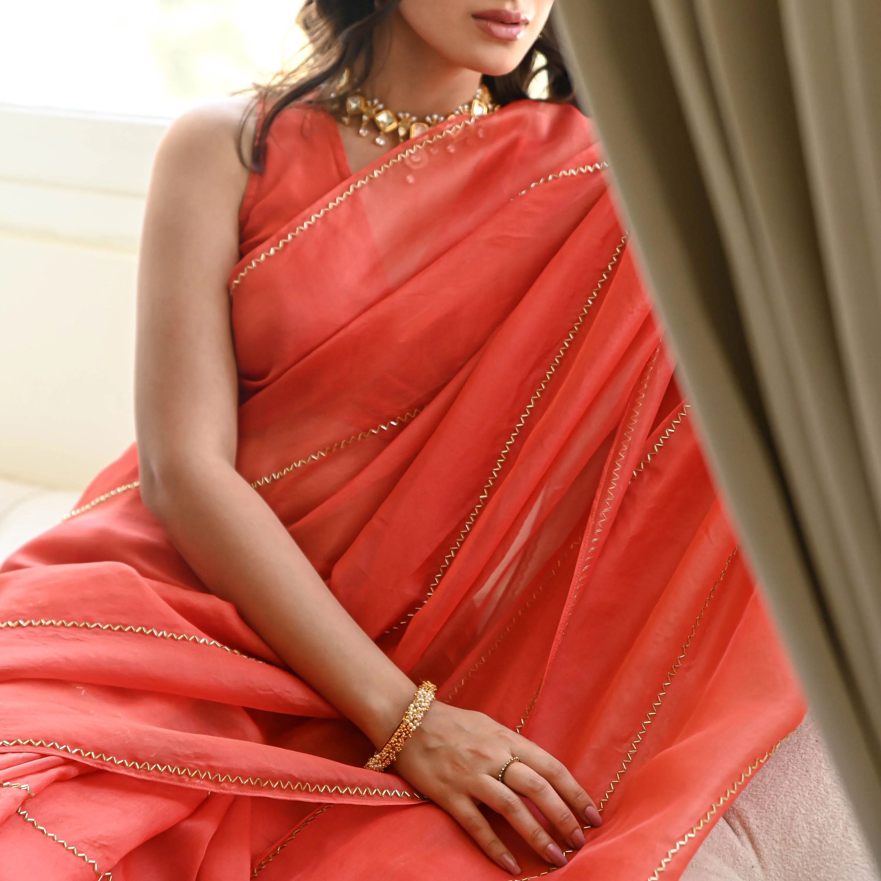 Orange Charm Organza Saree - Woolfily