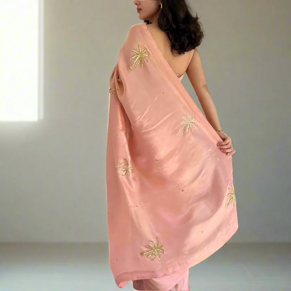 Rosy Dawn Tissue Saree - Woolfily