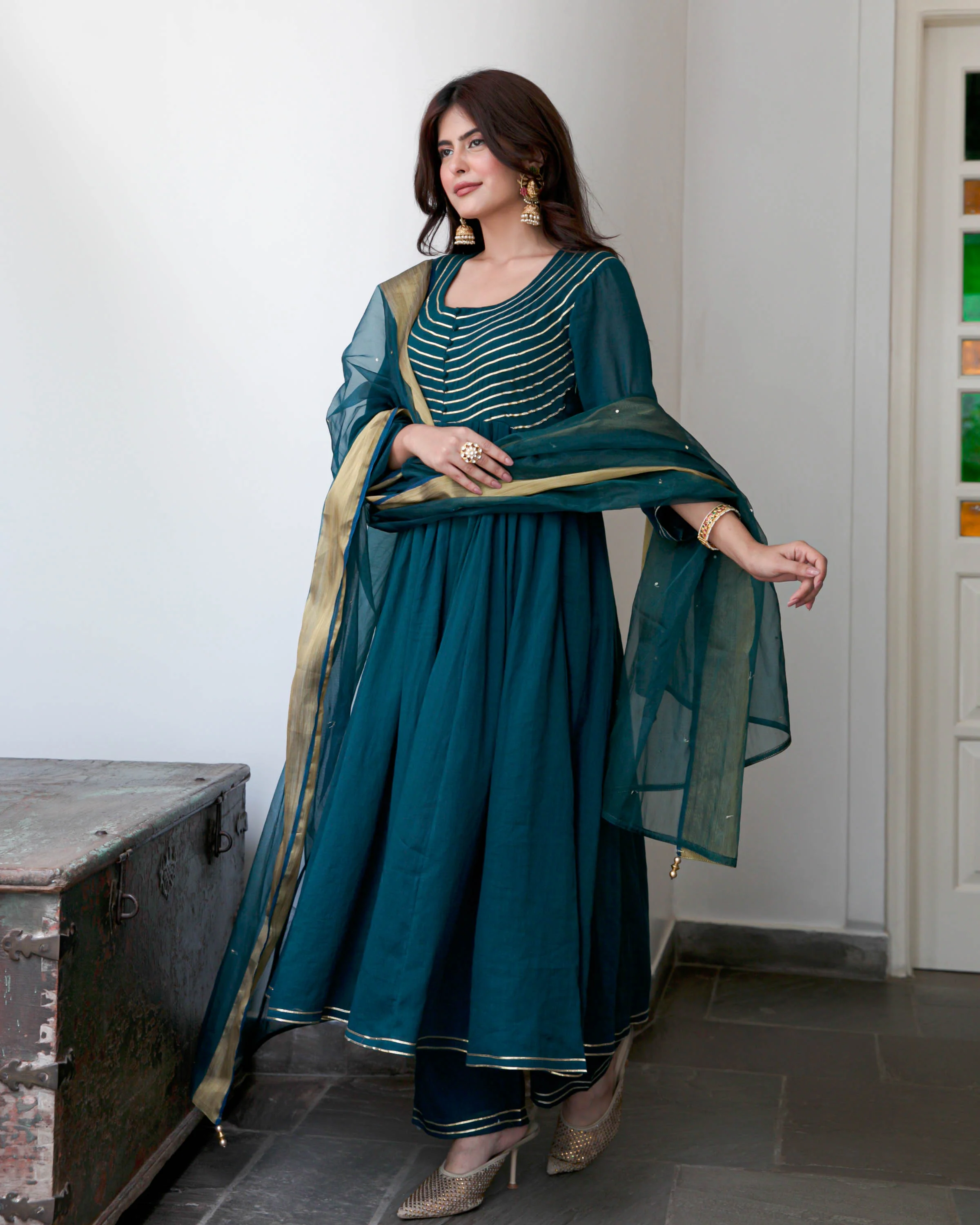 Teal Green  Cotton Suit Set - Woolfily