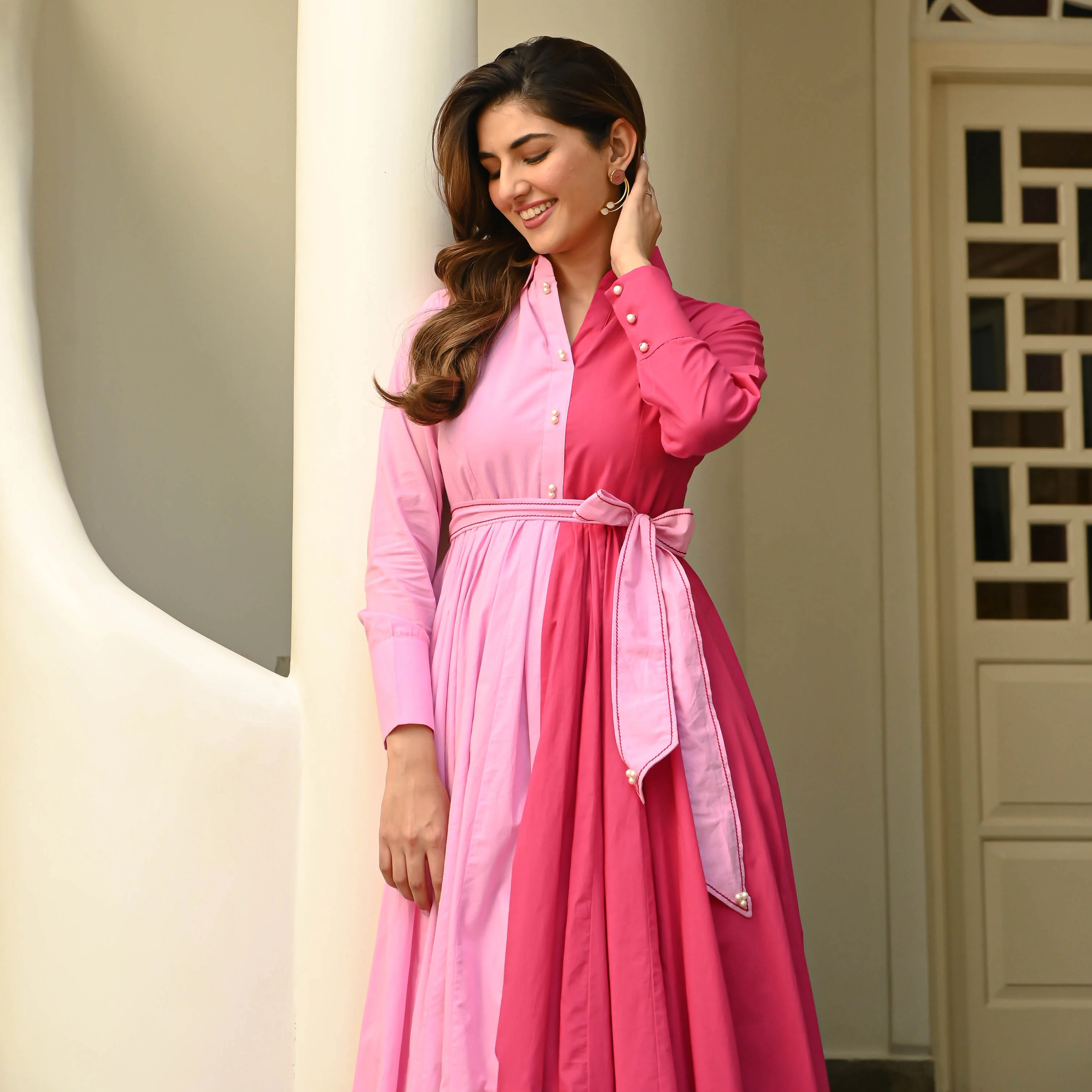 Bunaai Two-Tone Pink Cotton Dress - Woolfily