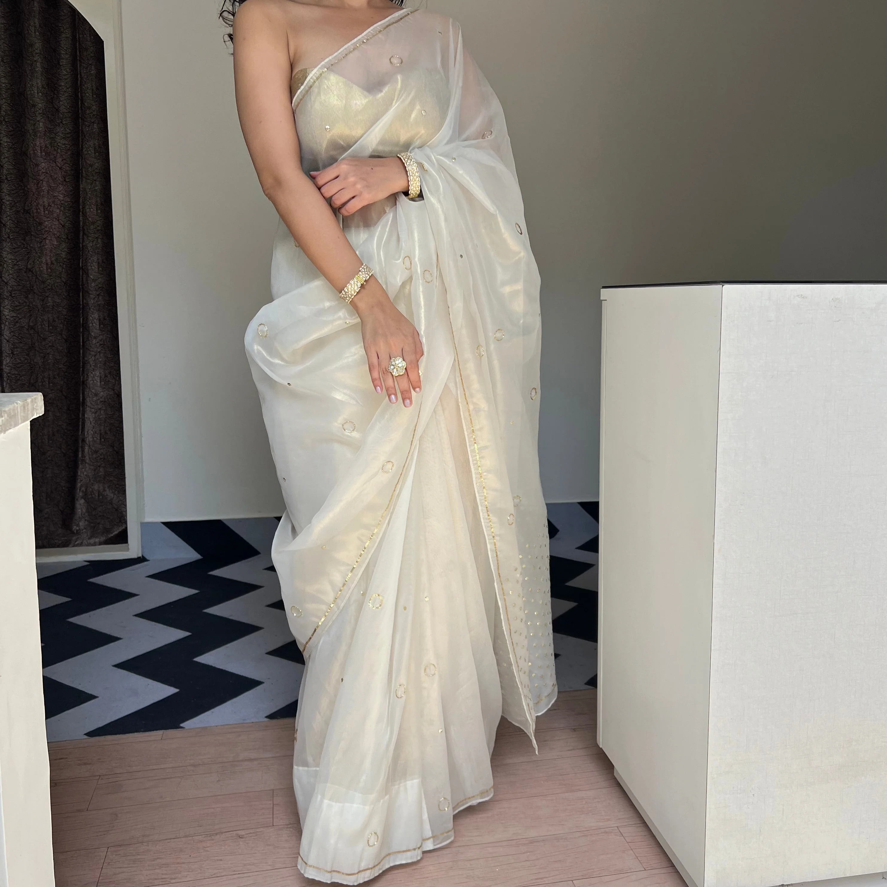 Ivory Grace Tissue Saree - Woolfily
