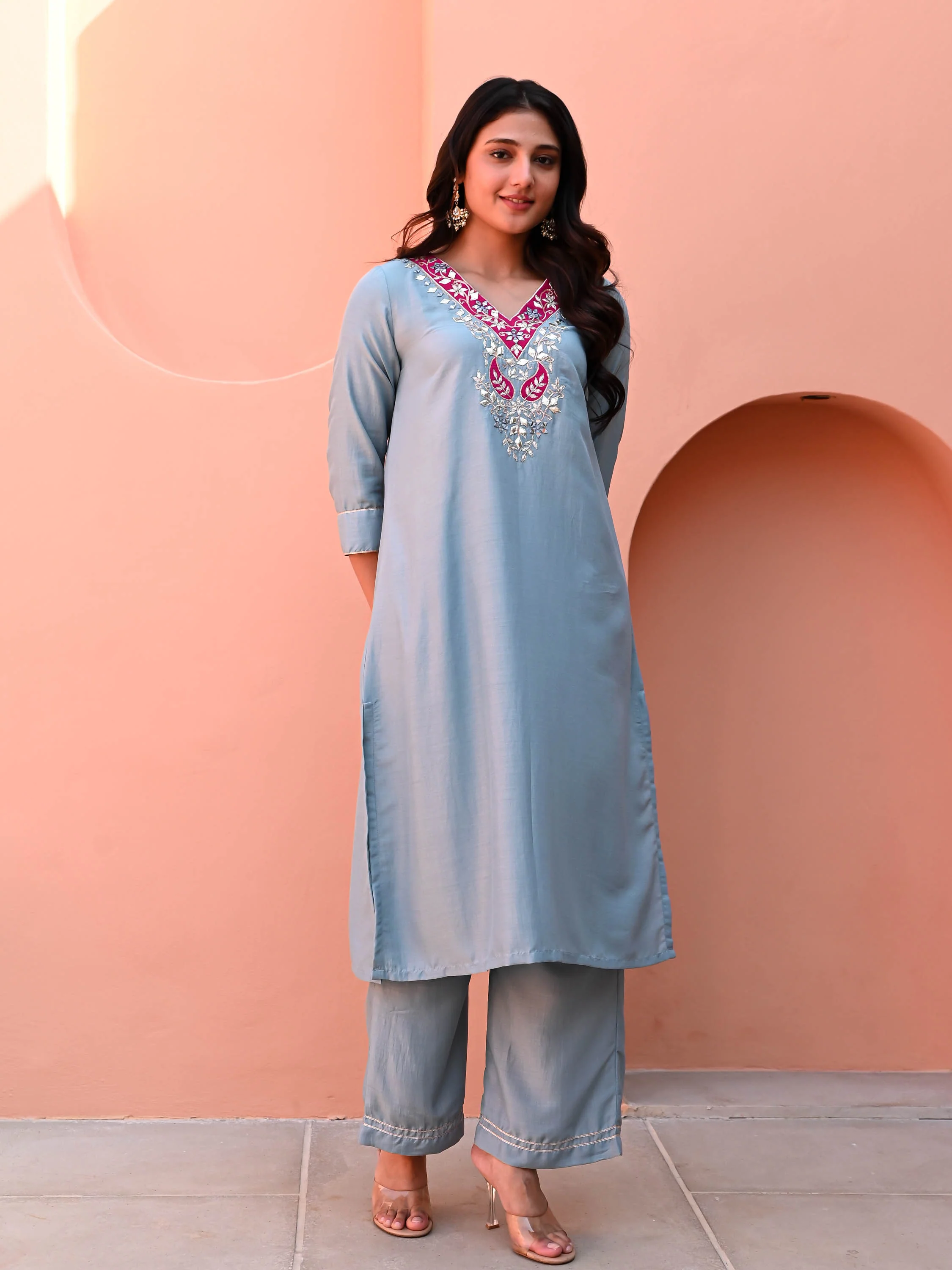 Galaxy Blue Silk Kurta Set - Woolfily