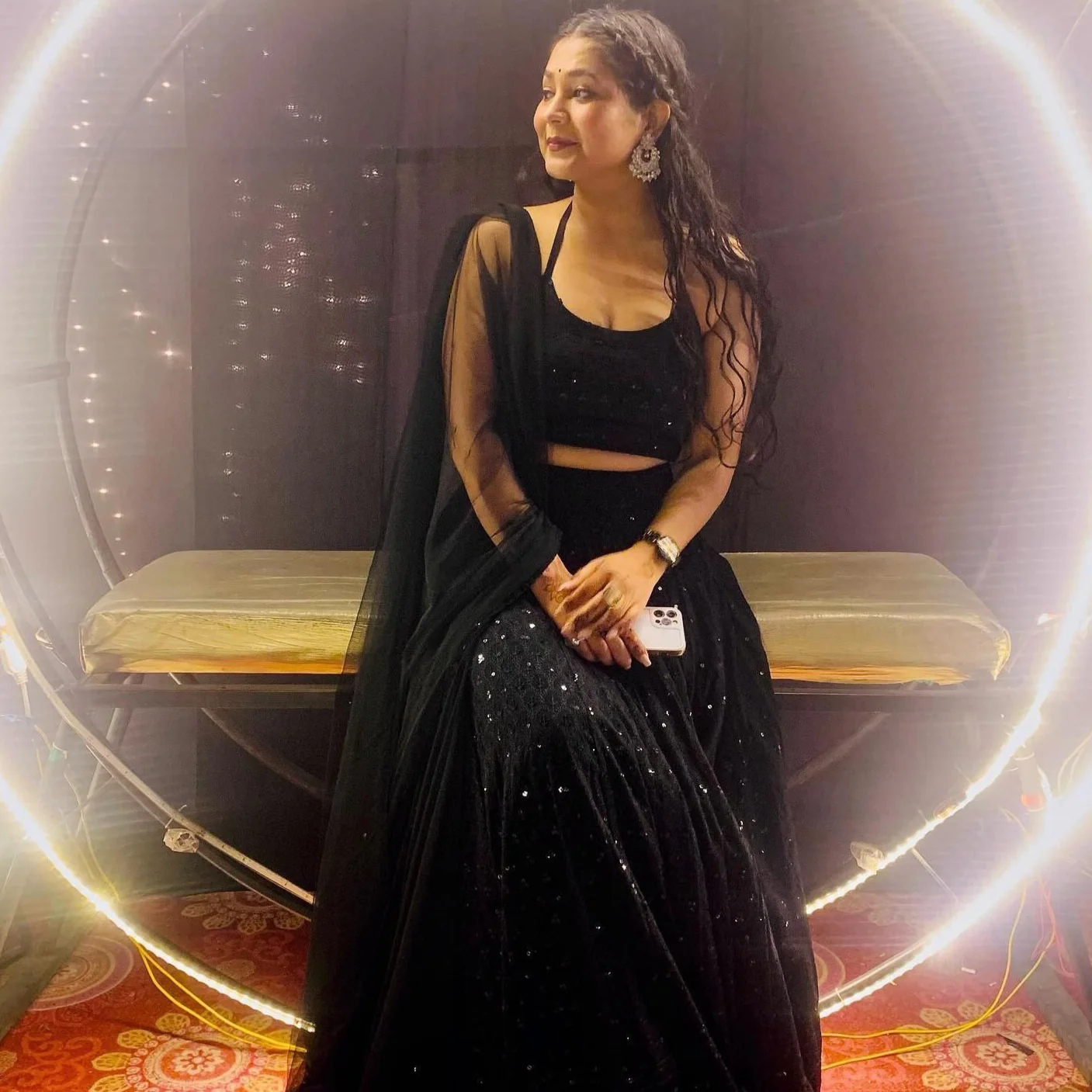 Bunaai Starry Night Chikankari Lehenga - Woolfily