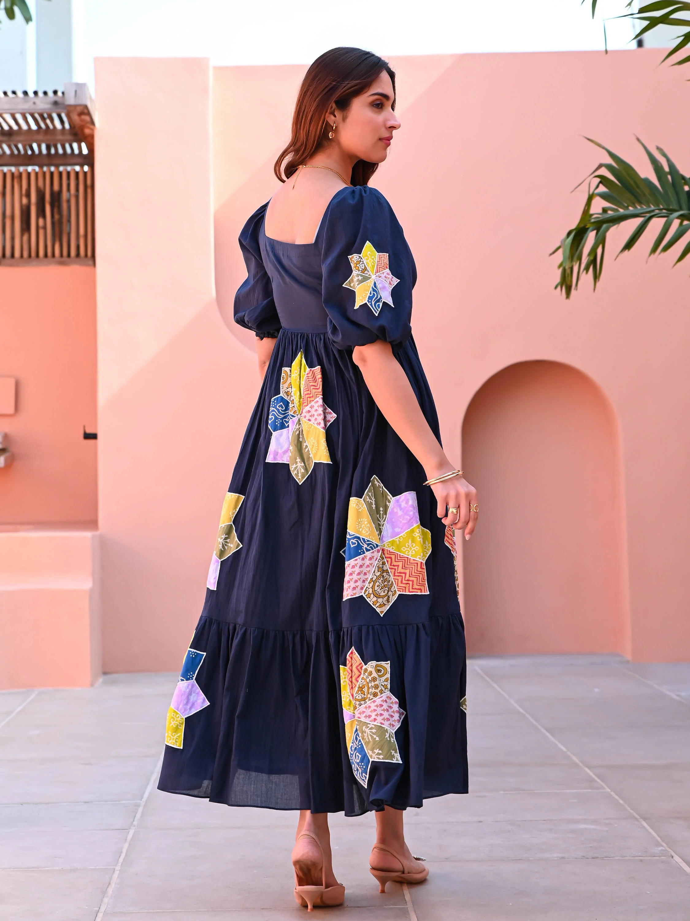 Blue Patchwork Cotton Dress - Woolfily