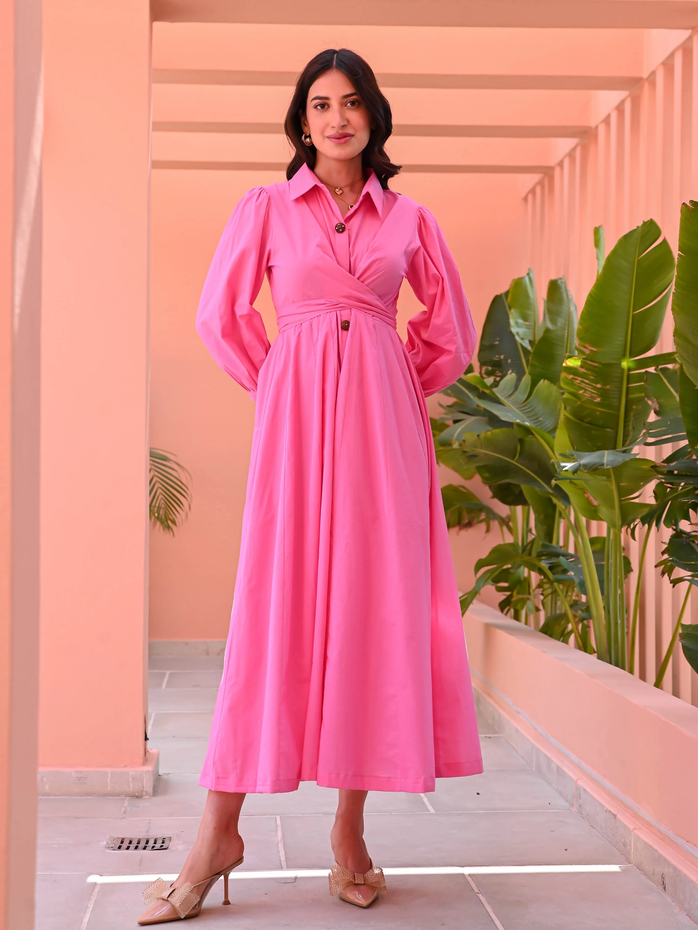 Bubblegum Pink Cotton Shirt Dress - Woolfily