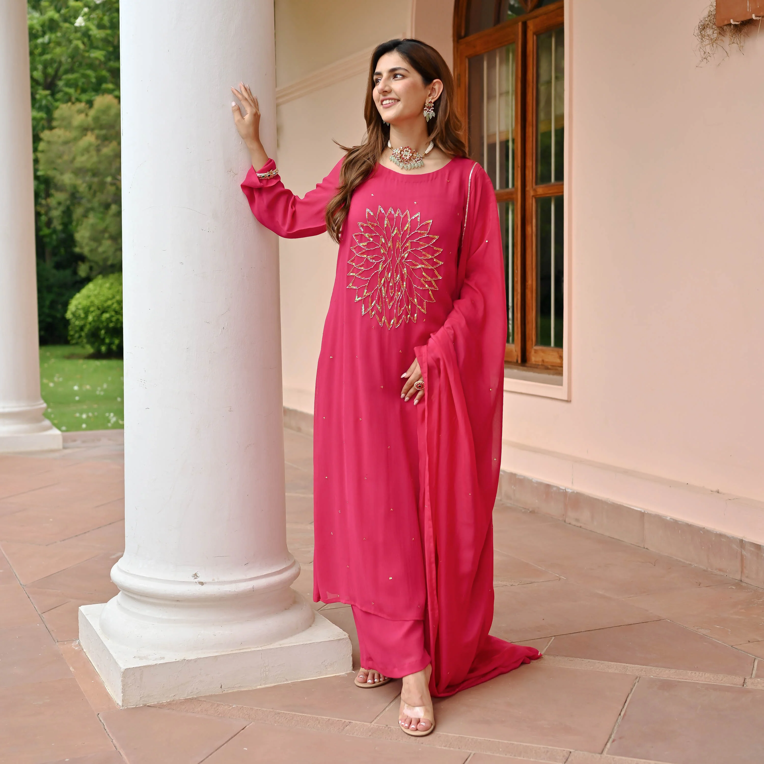 Pink Charm Georgette Suit Set - Woolfily