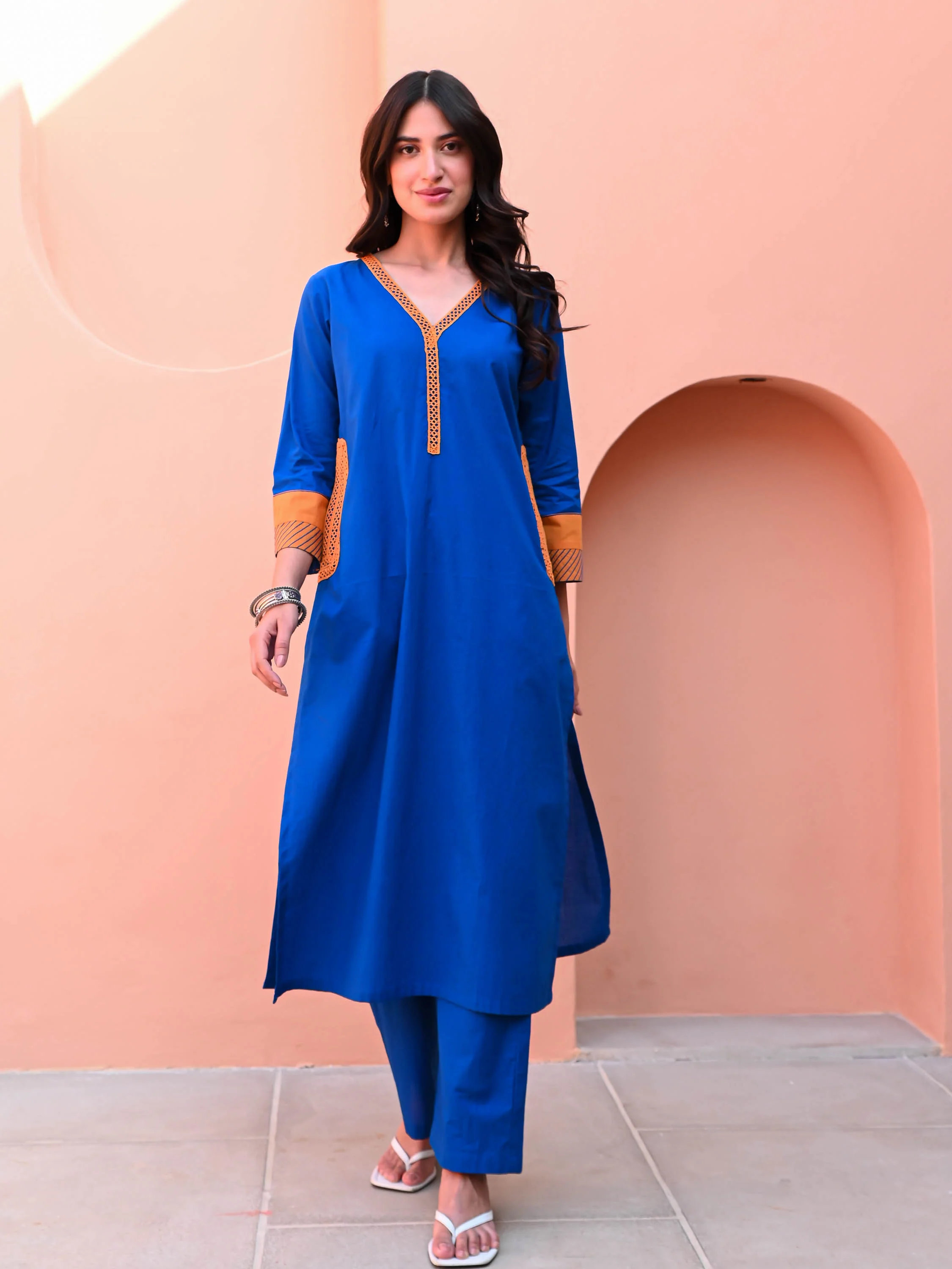 Victoria Blue Cotton Kurta Set - Woolfily