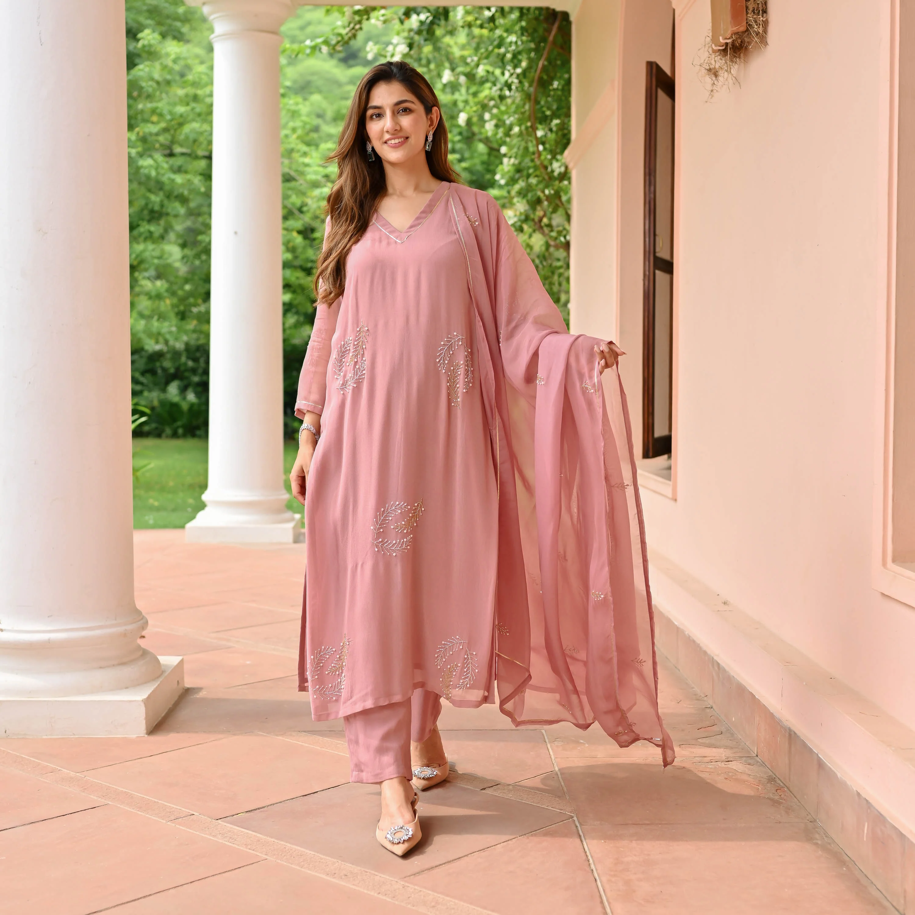 Pure Mauve Georgette Suit Set - Woolfily