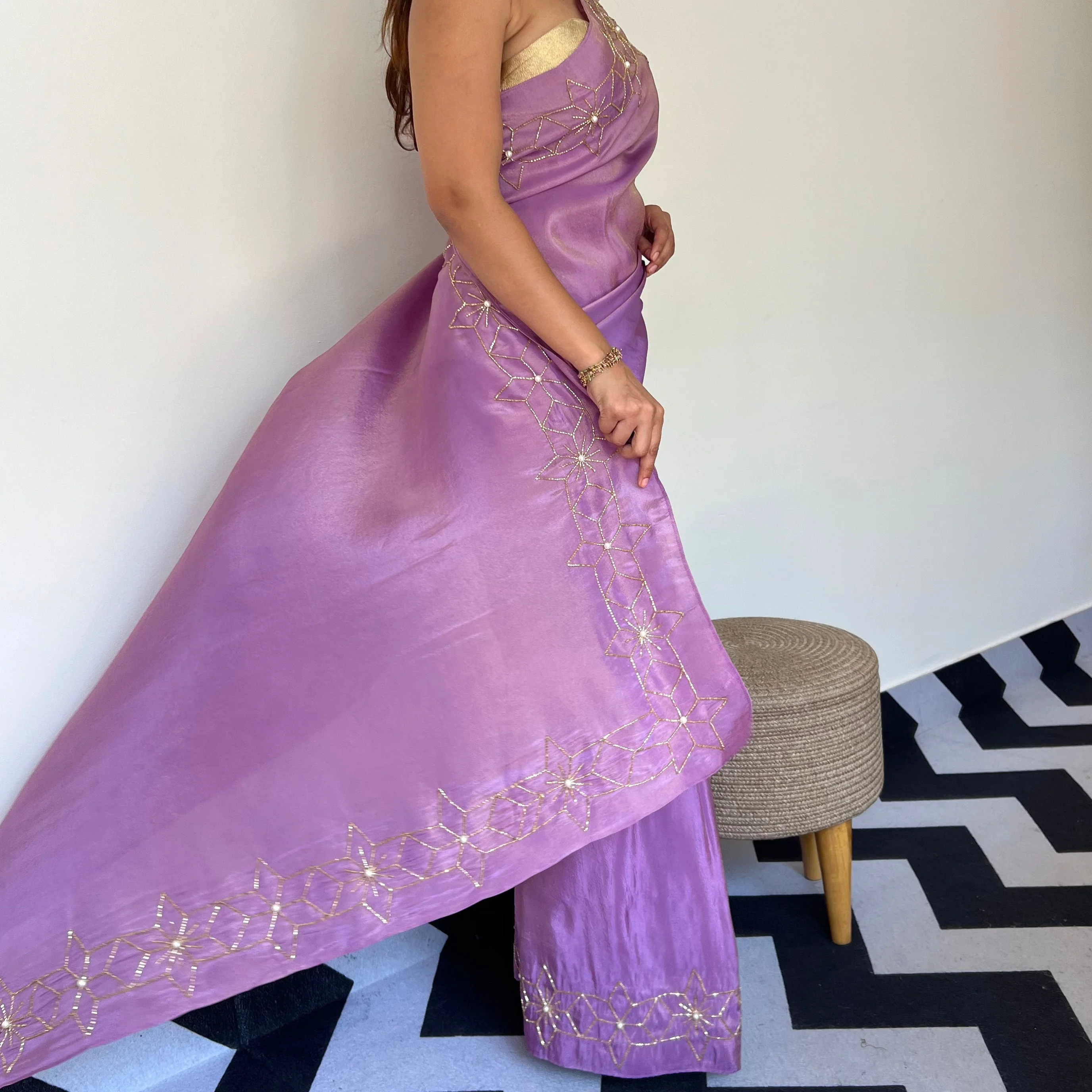 Starry Violet Tissue Saree - Woolfily