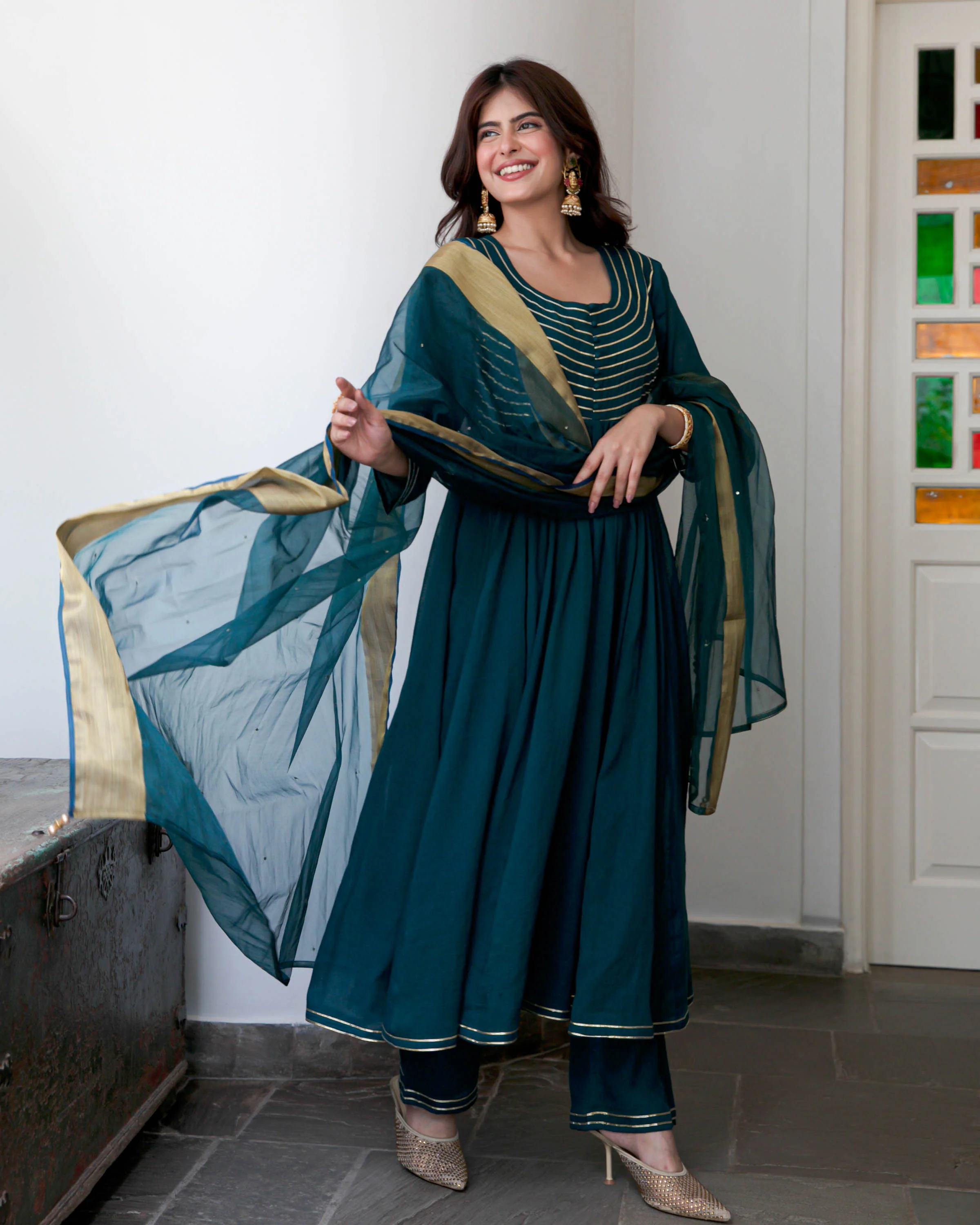 Teal Green  Cotton Suit Set - Woolfily