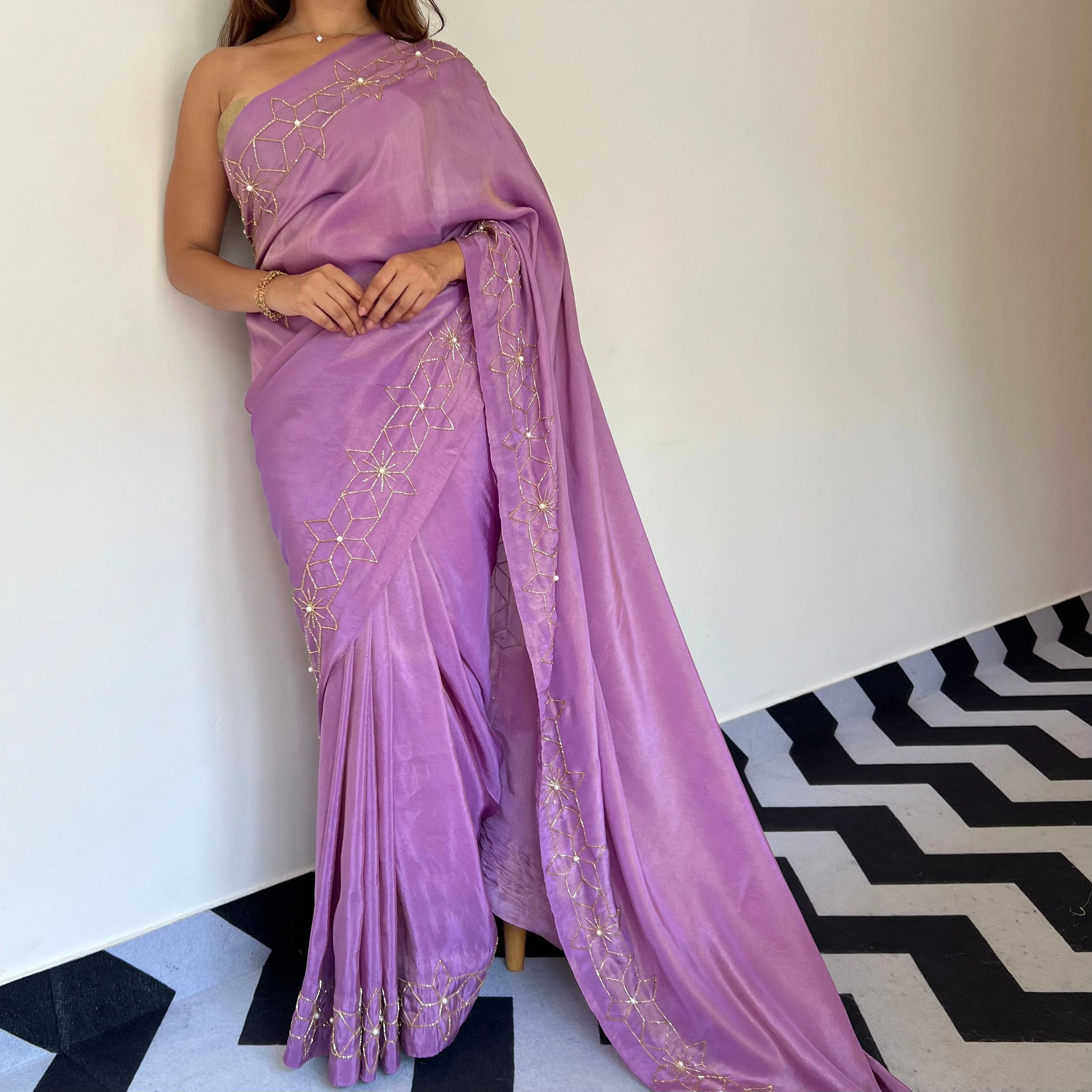 Starry Violet Tissue Saree - Woolfily
