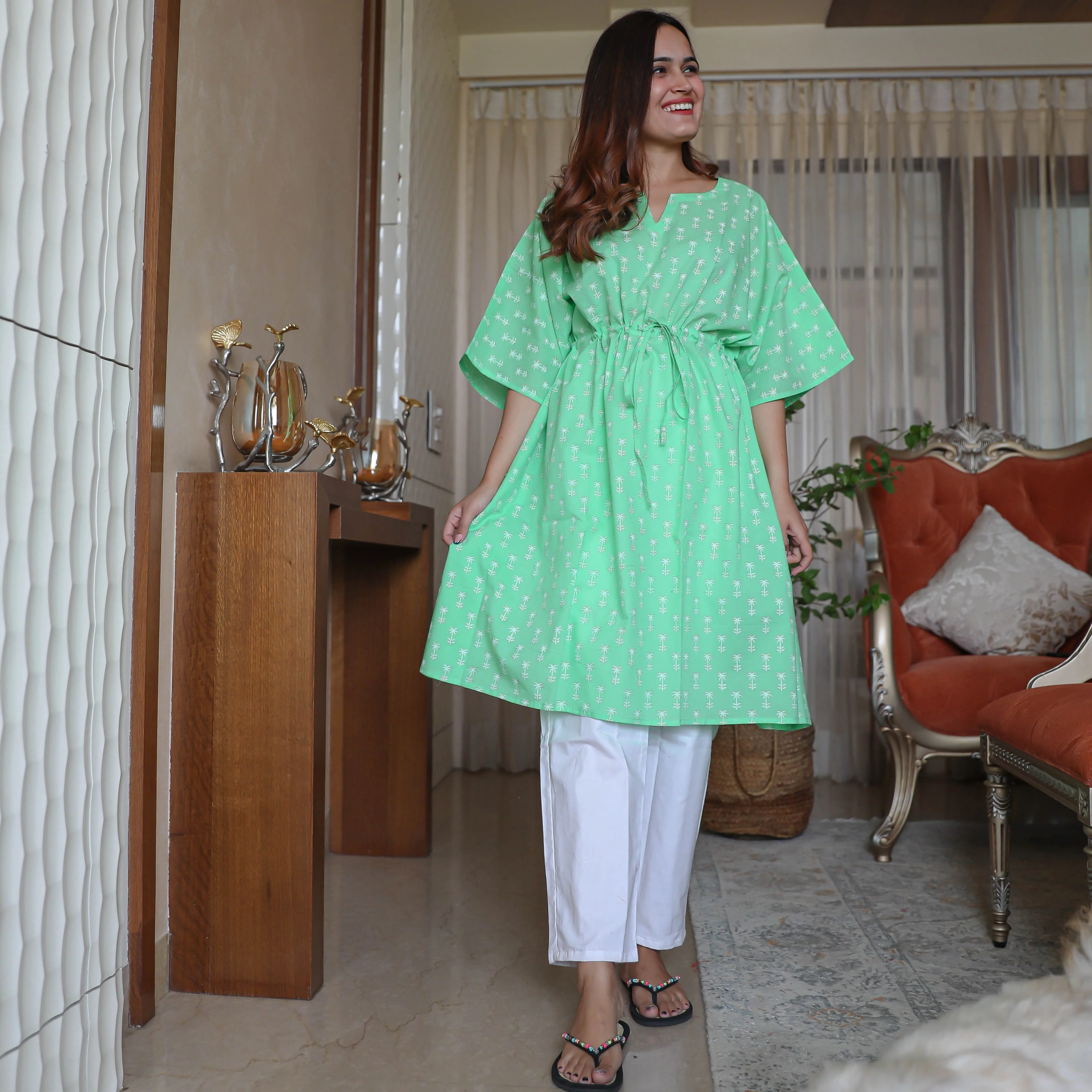 White Green Kaftan Set (set of 2) - Woolfily