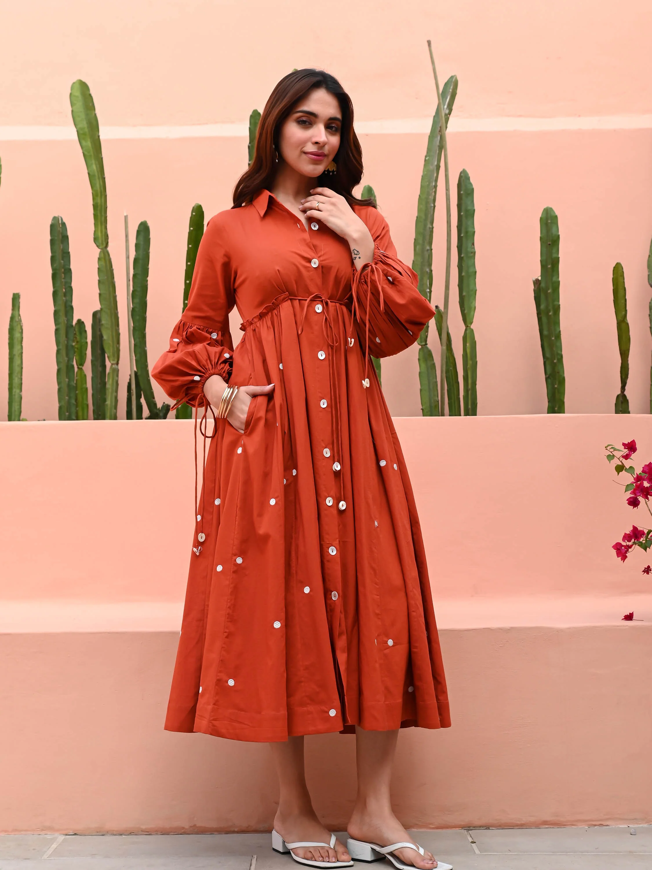 Spicy Orange Cotton Dress - Woolfily