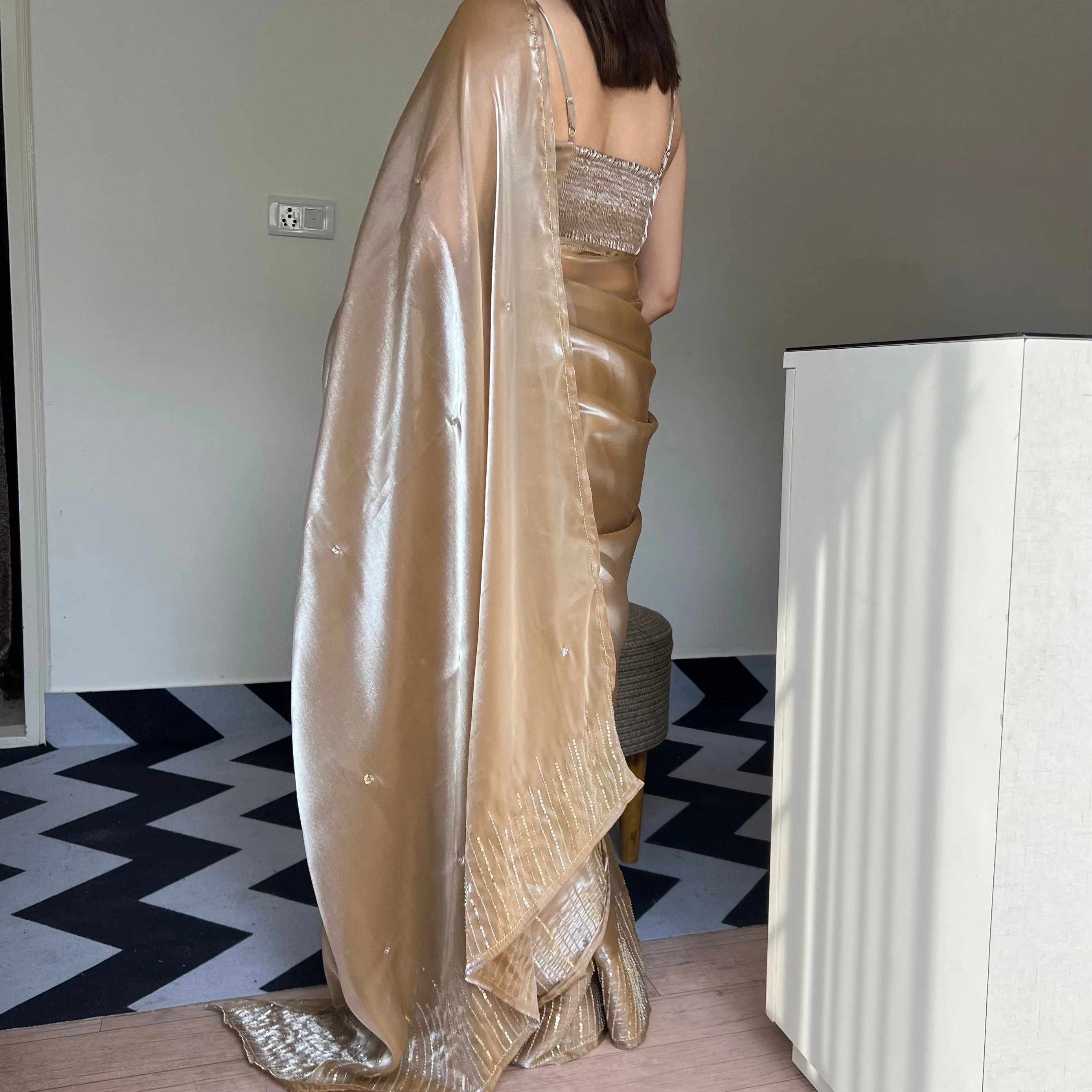 Golden Glow Tissue Saree - Woolfily