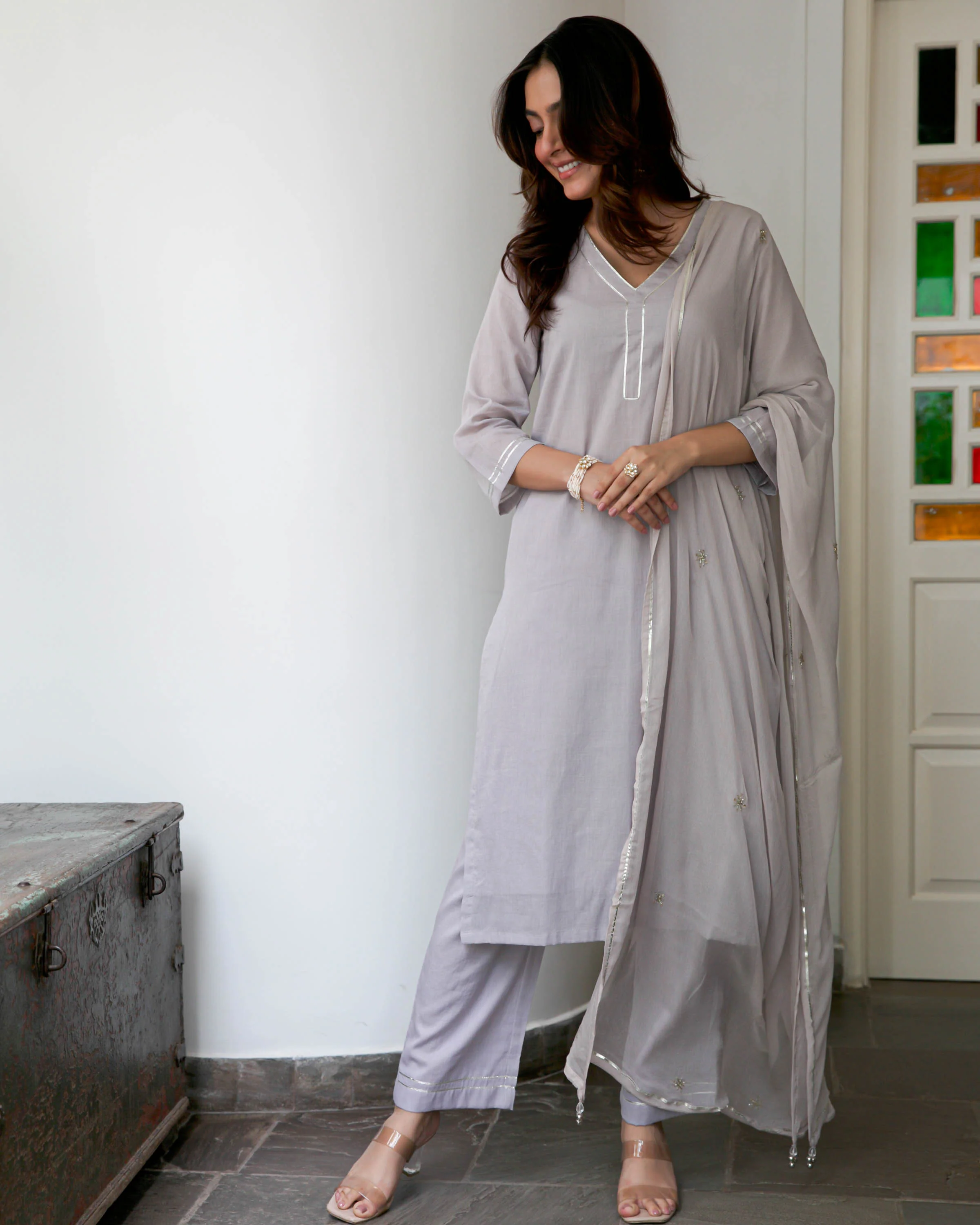 Grey Cotton Suit Set - Woolfily