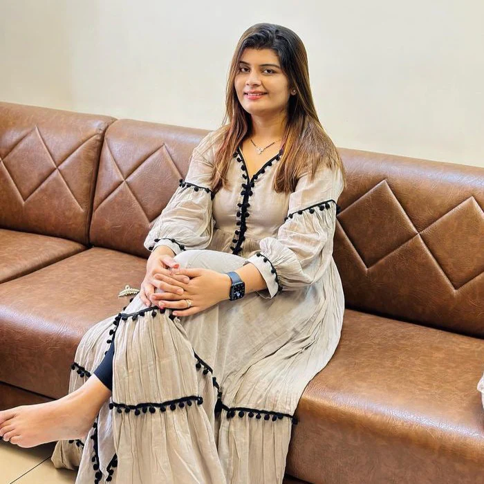 Bunaai Grey Black Pompom Cotton Dress - Woolfily