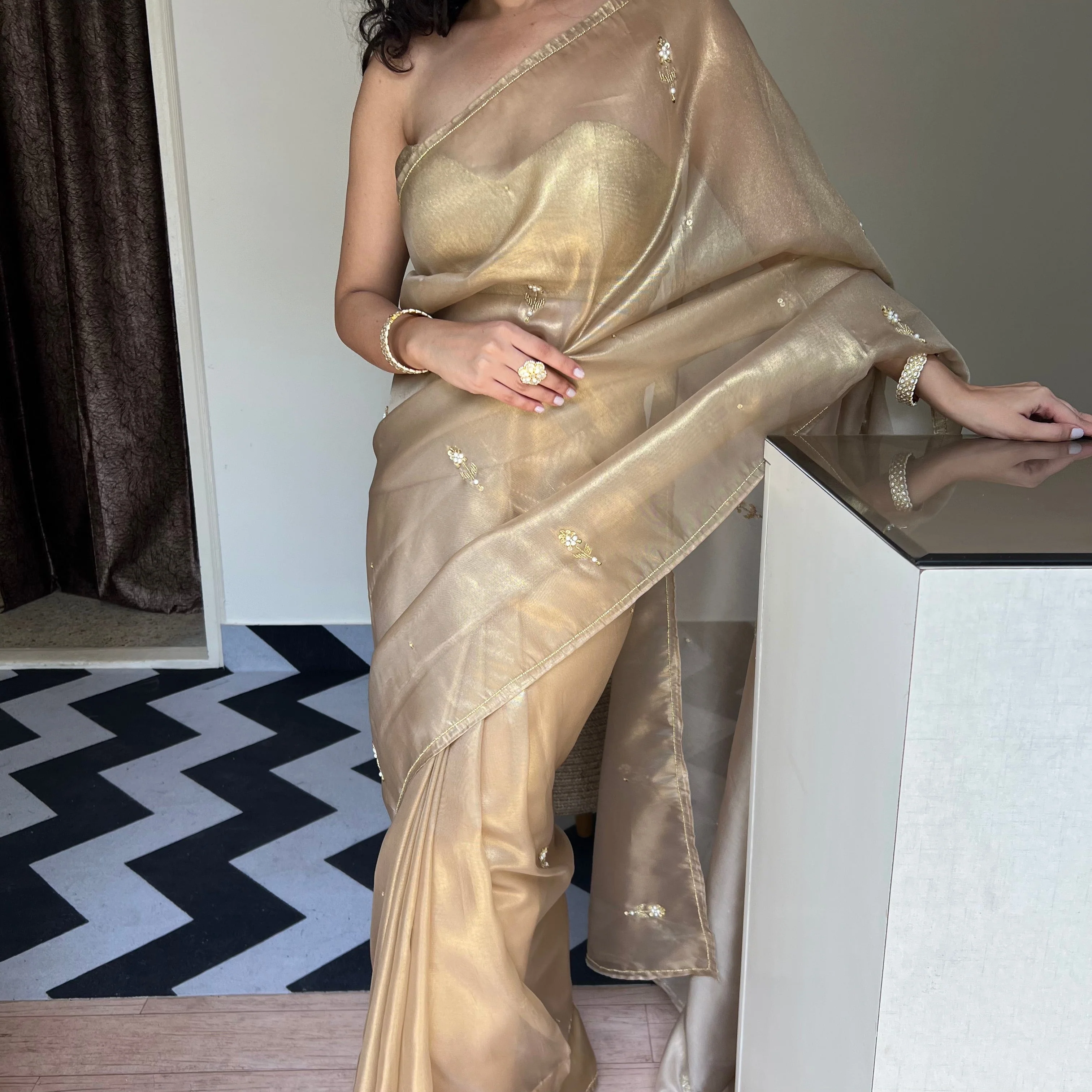 Gold Glamour Saree - Woolfily