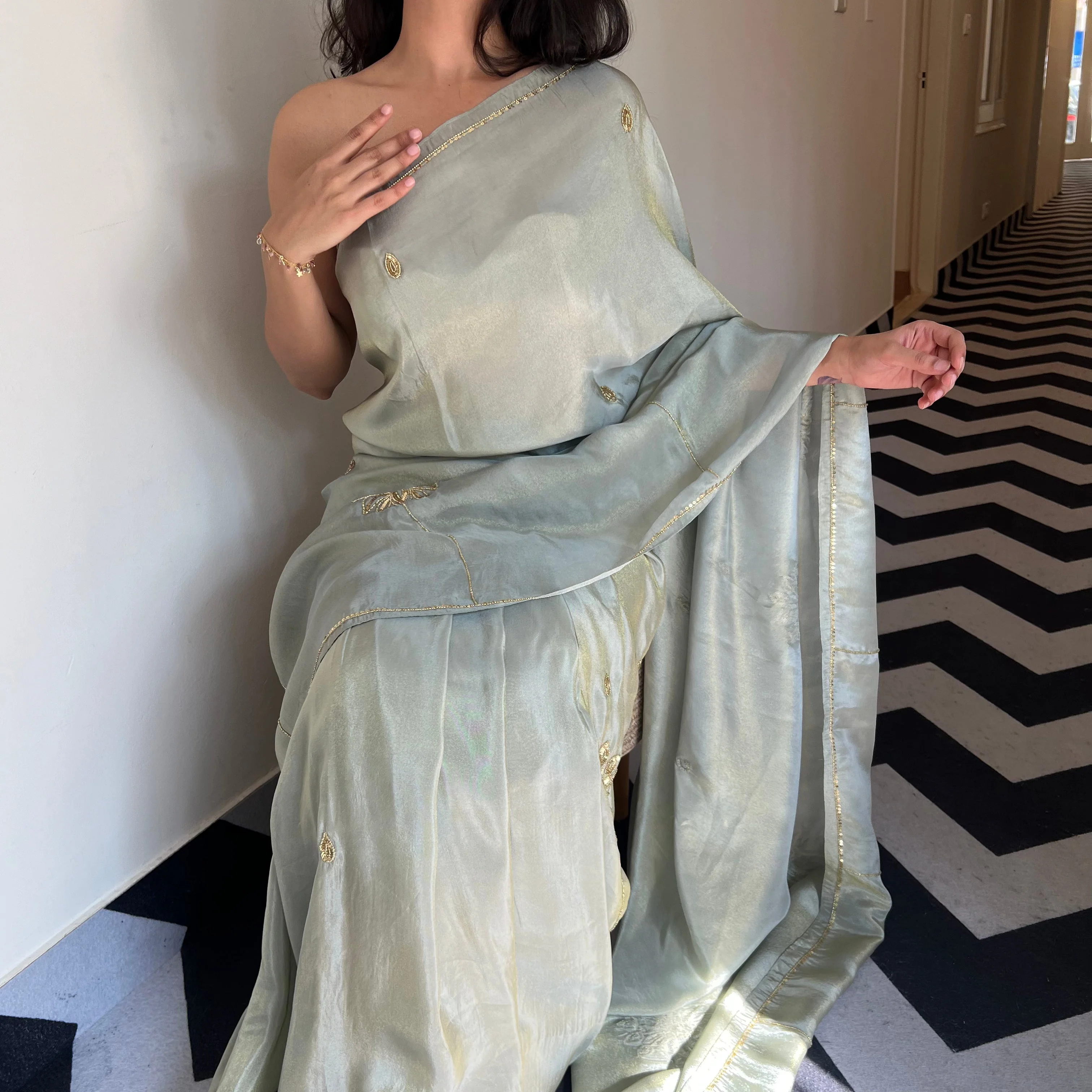 Silver Mist Tissue Saree - Woolfily