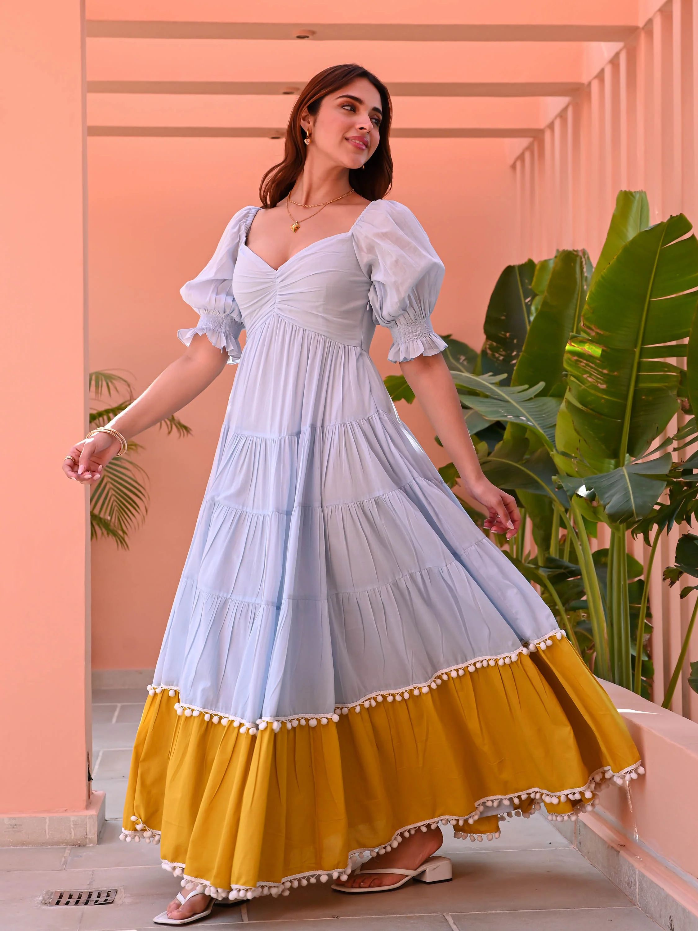 Blue Mustard Cotton Dress - Woolfily