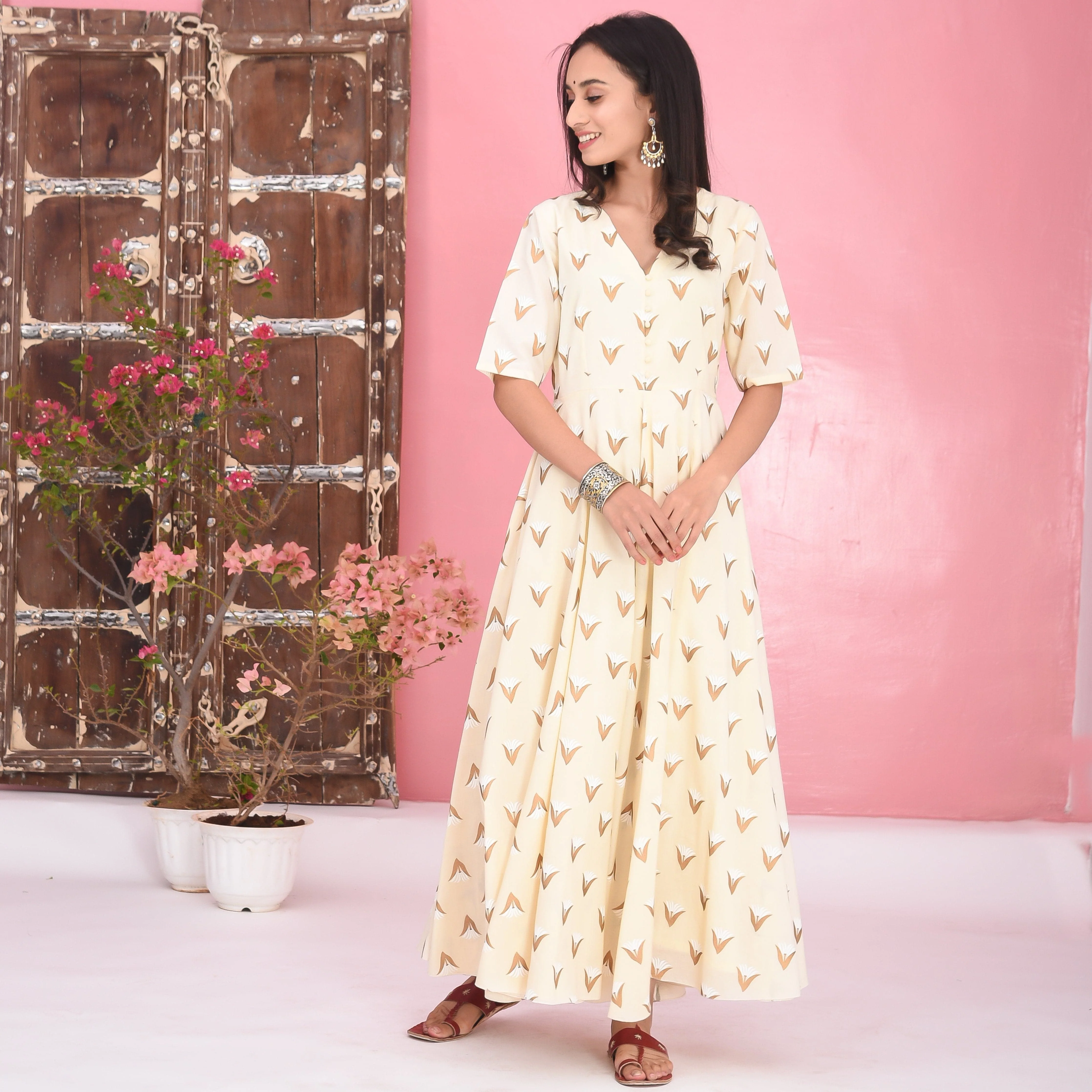 Bunaai Cream Cotton Dress - Woolfily