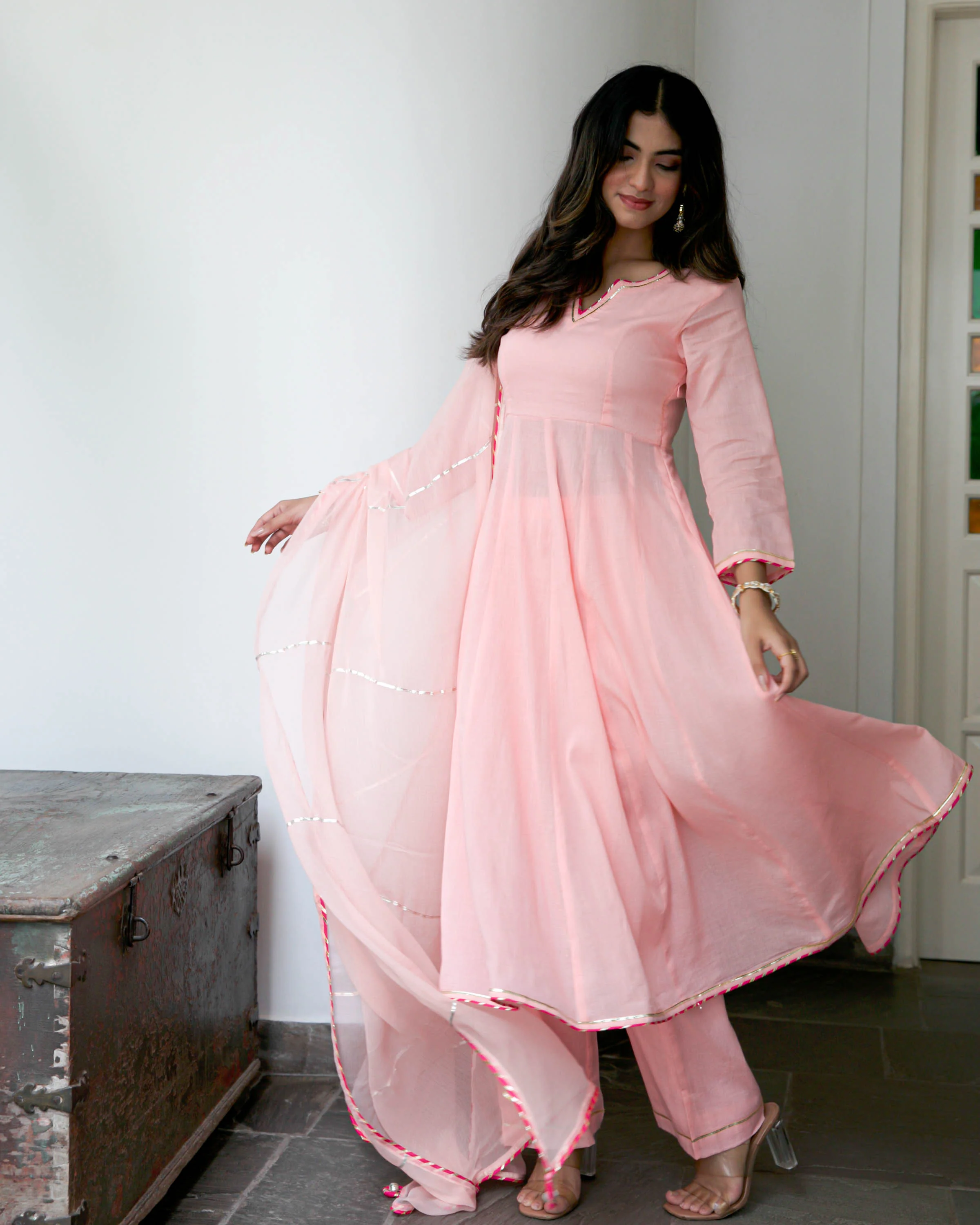 Peachish Pink  Cotton Suit Set - Woolfily