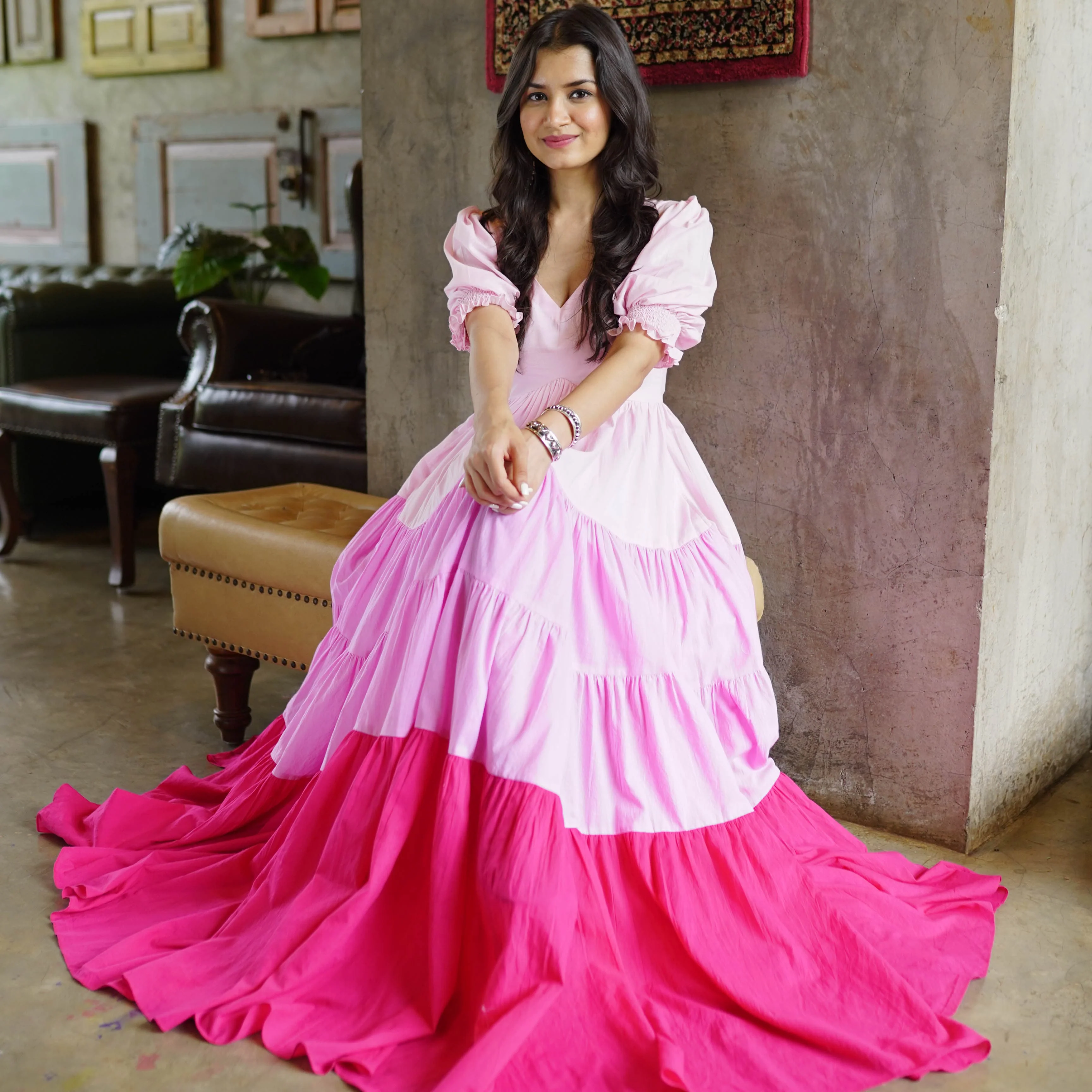 Shades Of Pink Cotton Maxi Dress - Woolfily