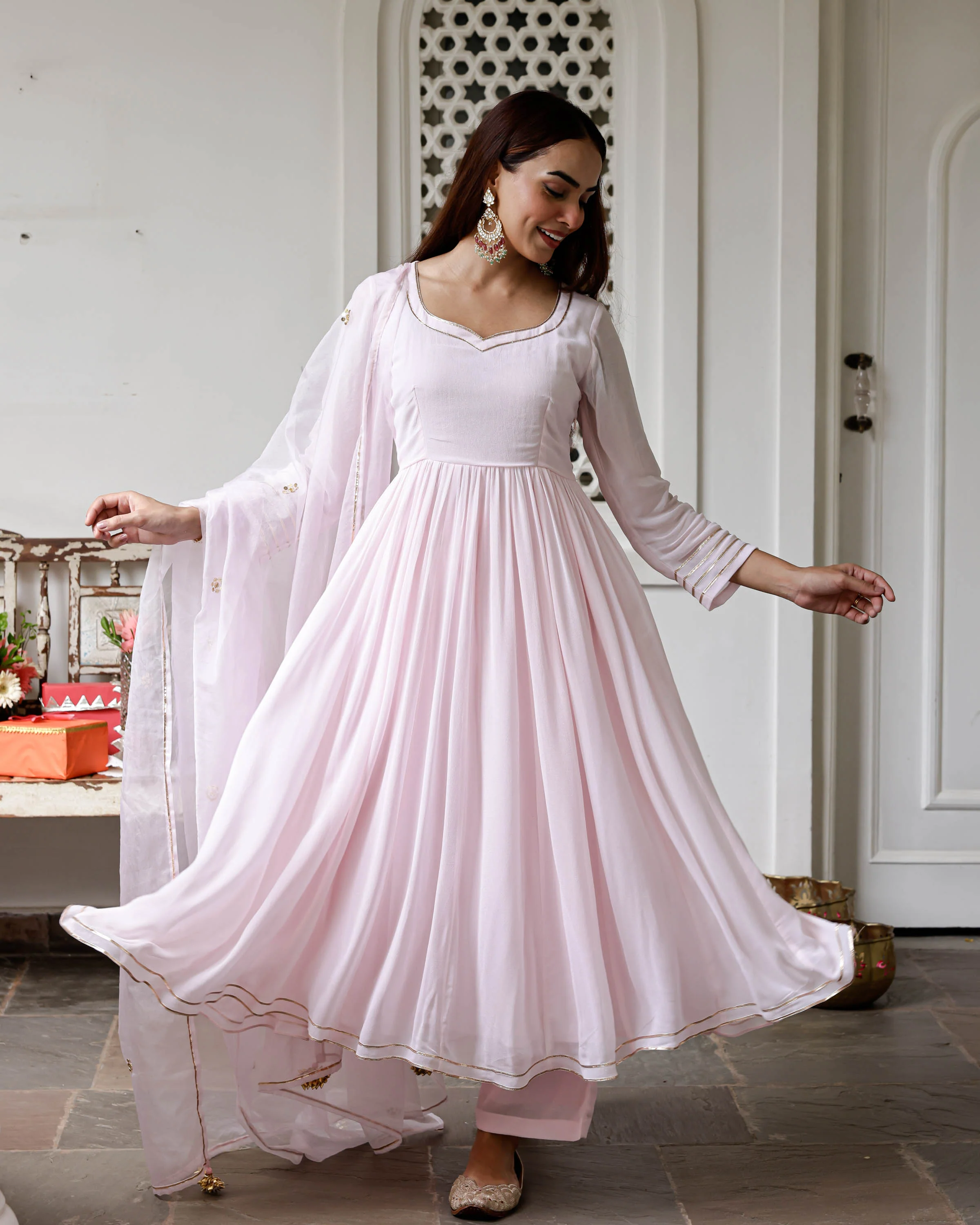 Mogra Pink Suit Set - Woolfily