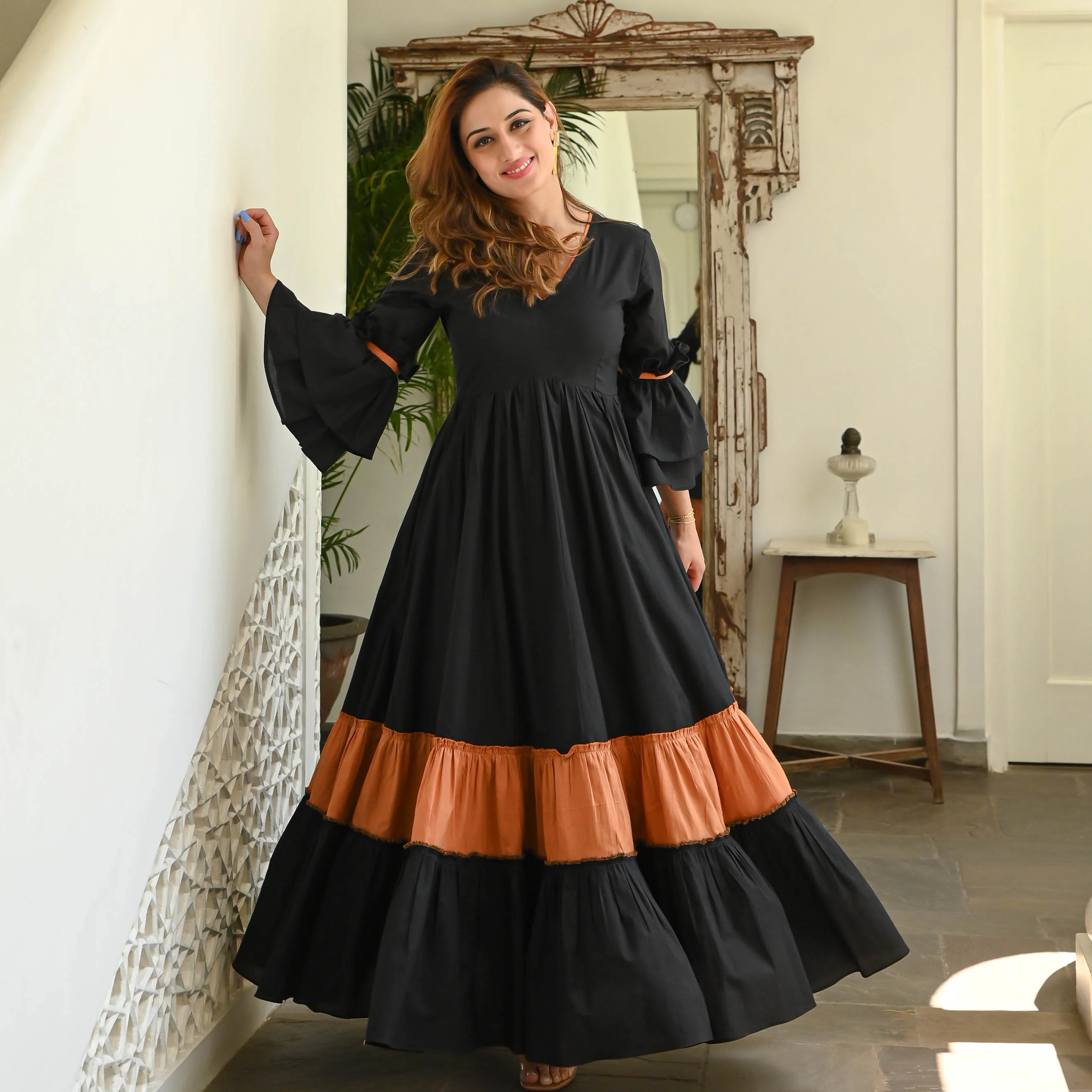 Bunaai Black Rust Tier Cotton Dress - Woolfily