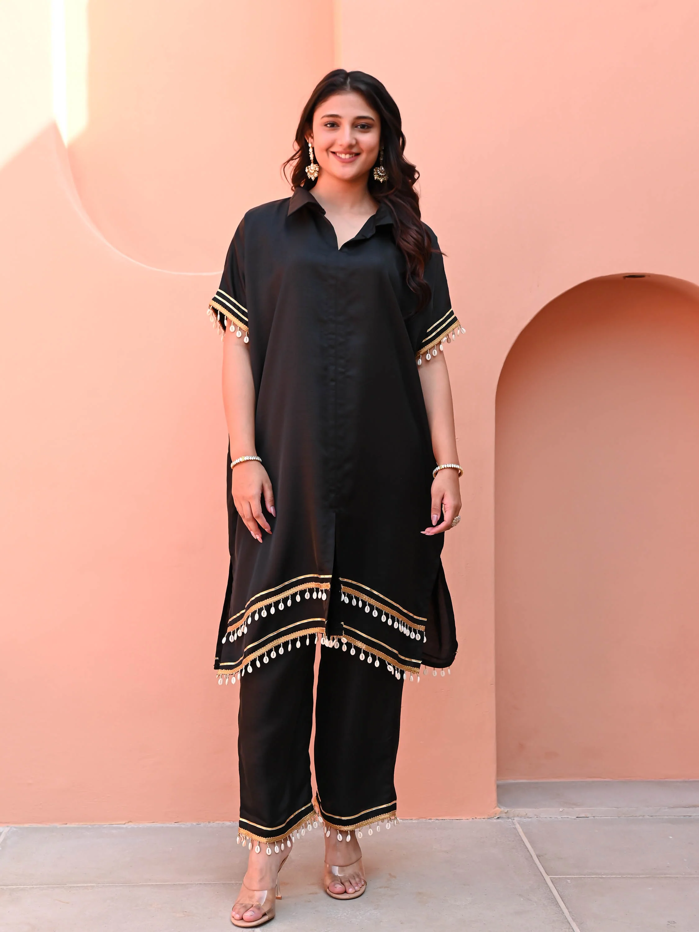 Black Boho Matching Kurta Set - Woolfily