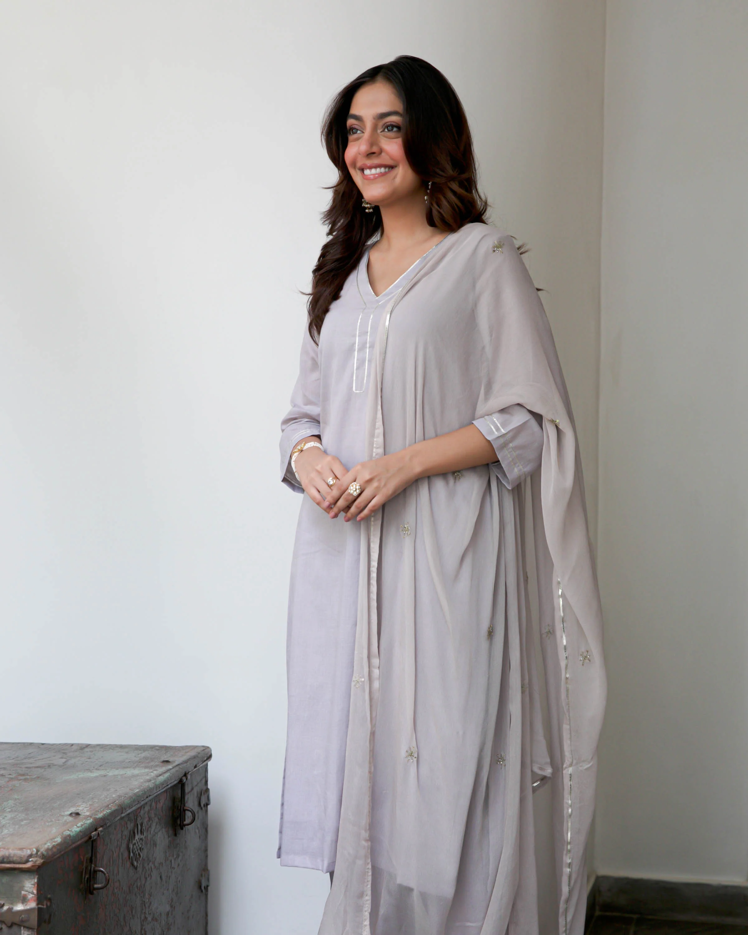 Grey Cotton Suit Set - Woolfily