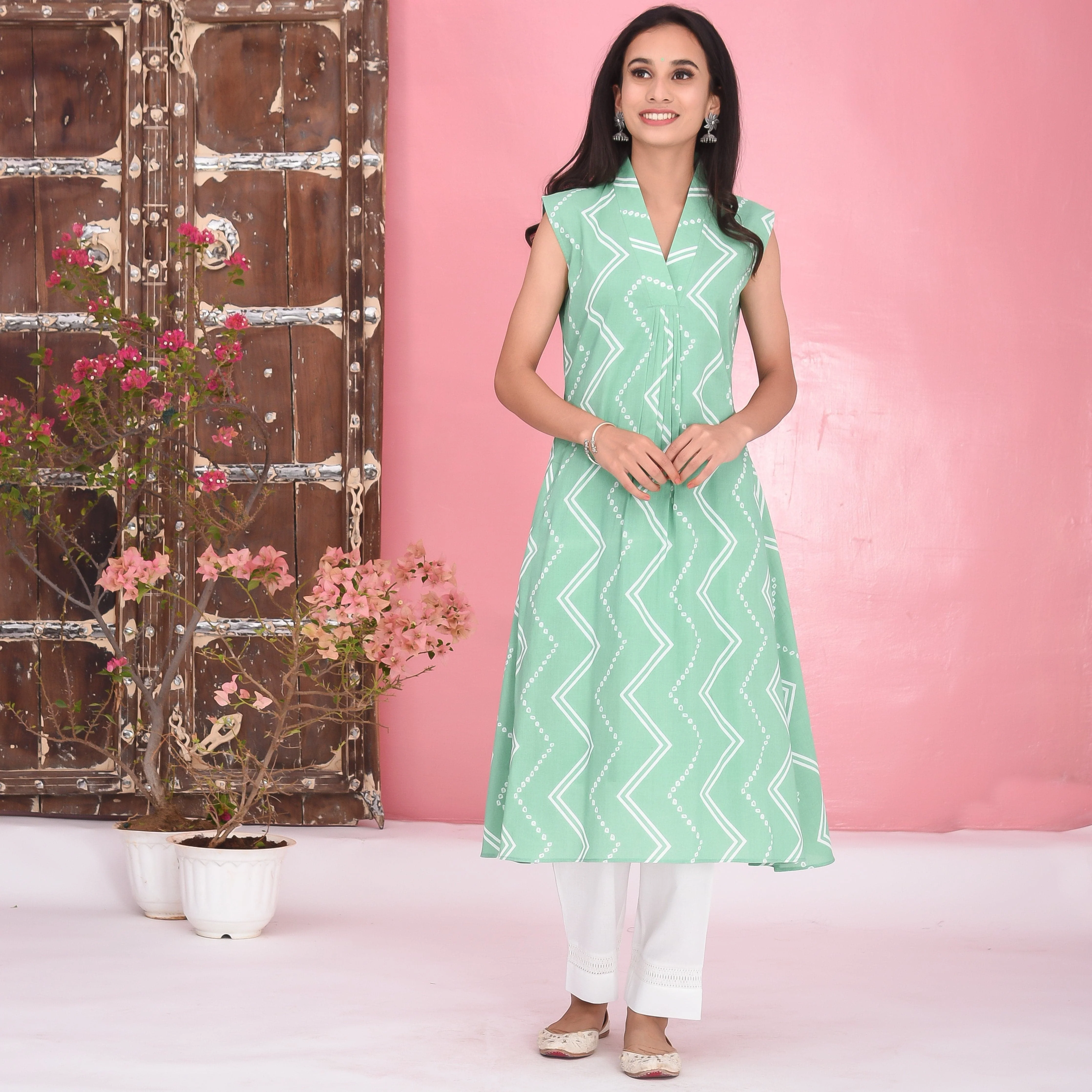 Light Green Cotton Kurta Set - Woolfily