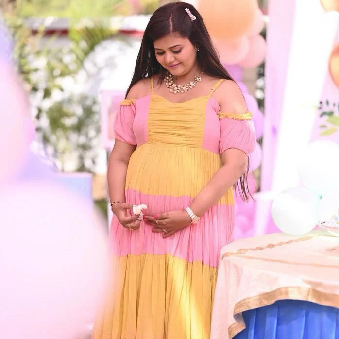 Bunaai Amelia Pink Yellow Maxi Dress - Woolfily