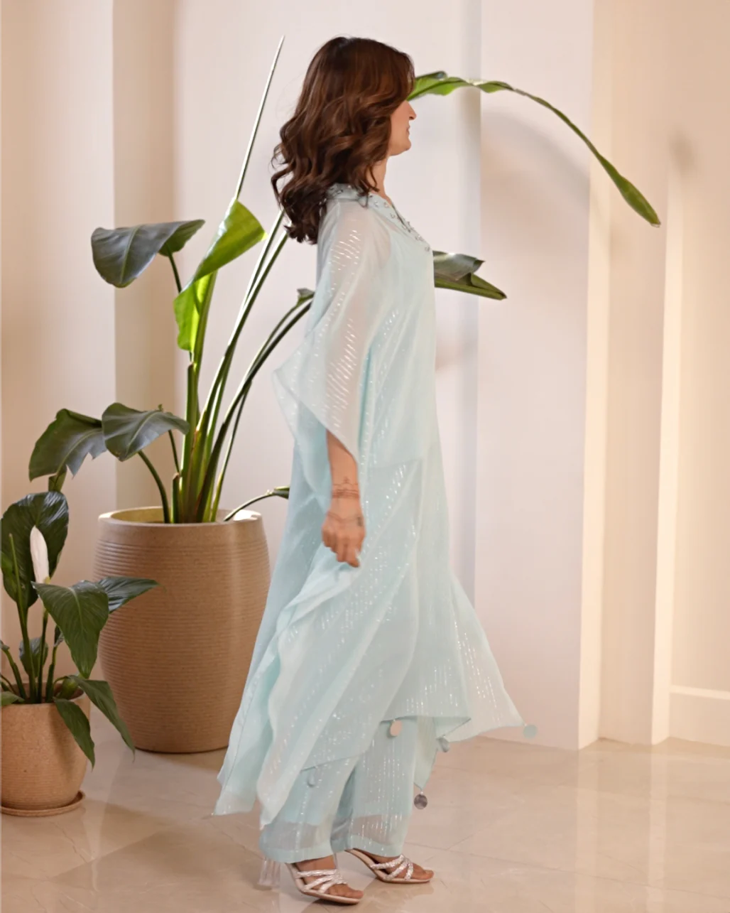 Sea Blue Georgette Kaftan Set - Woolfily