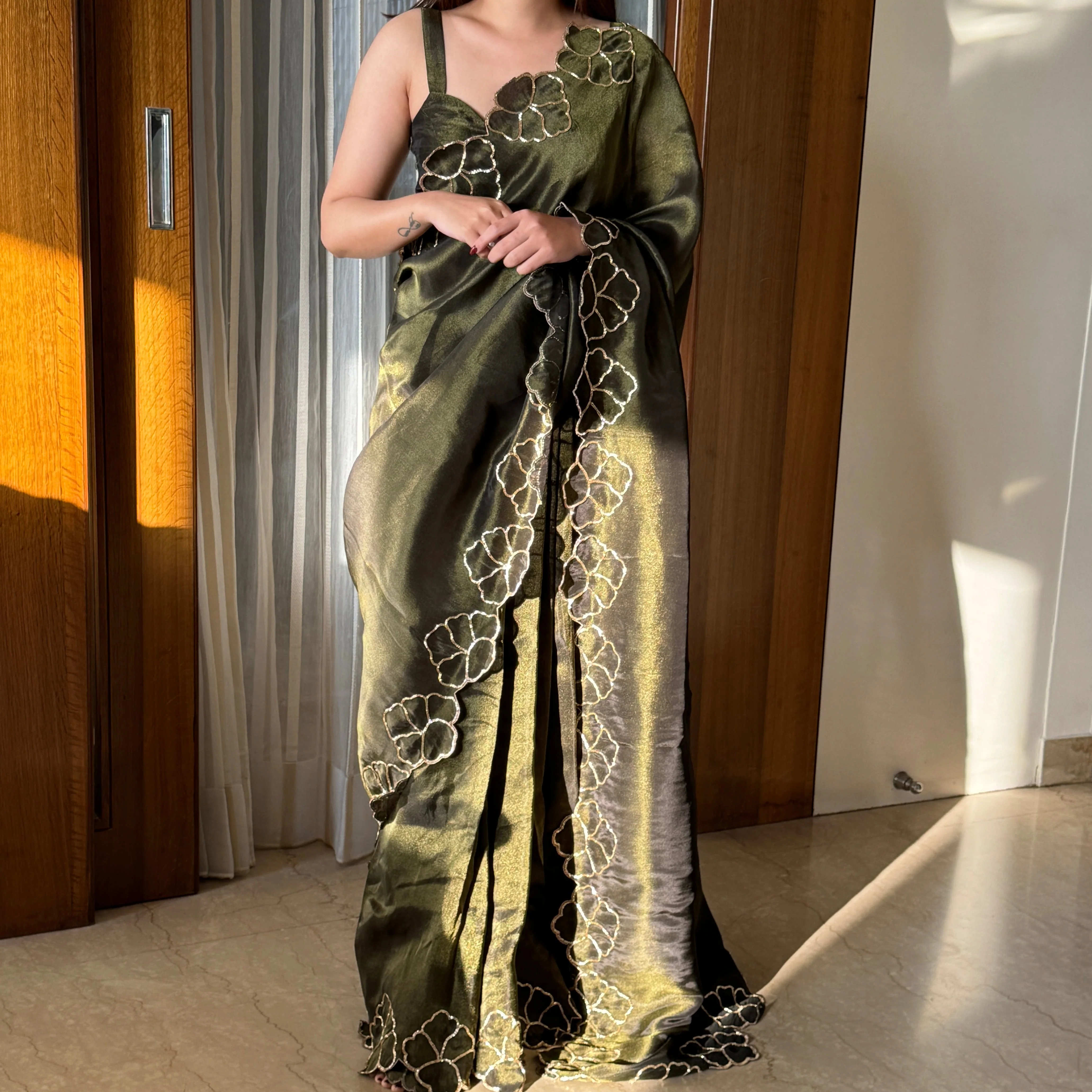 Black Tissue Saree - Woolfily