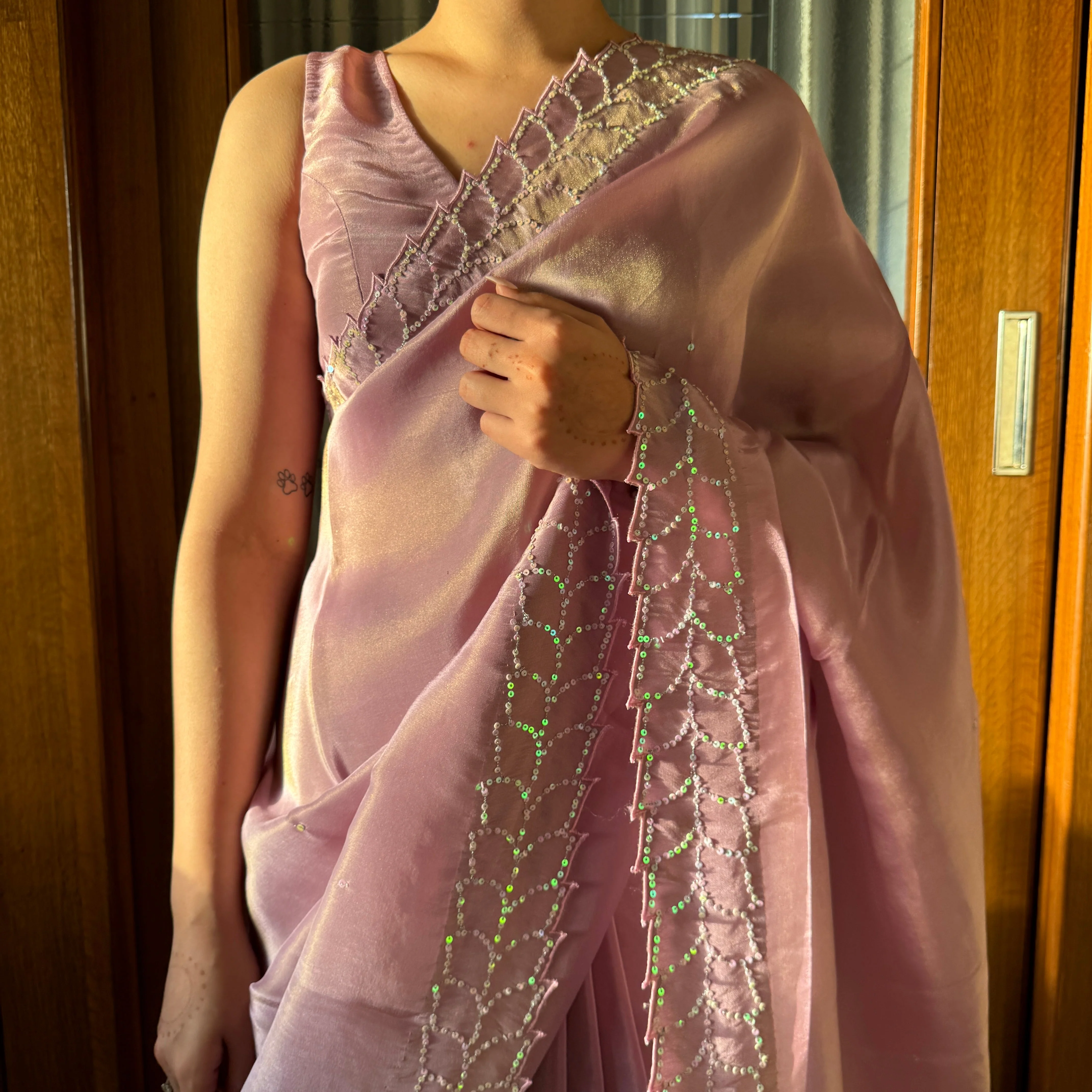 Carnation Tissue Saree - Woolfily