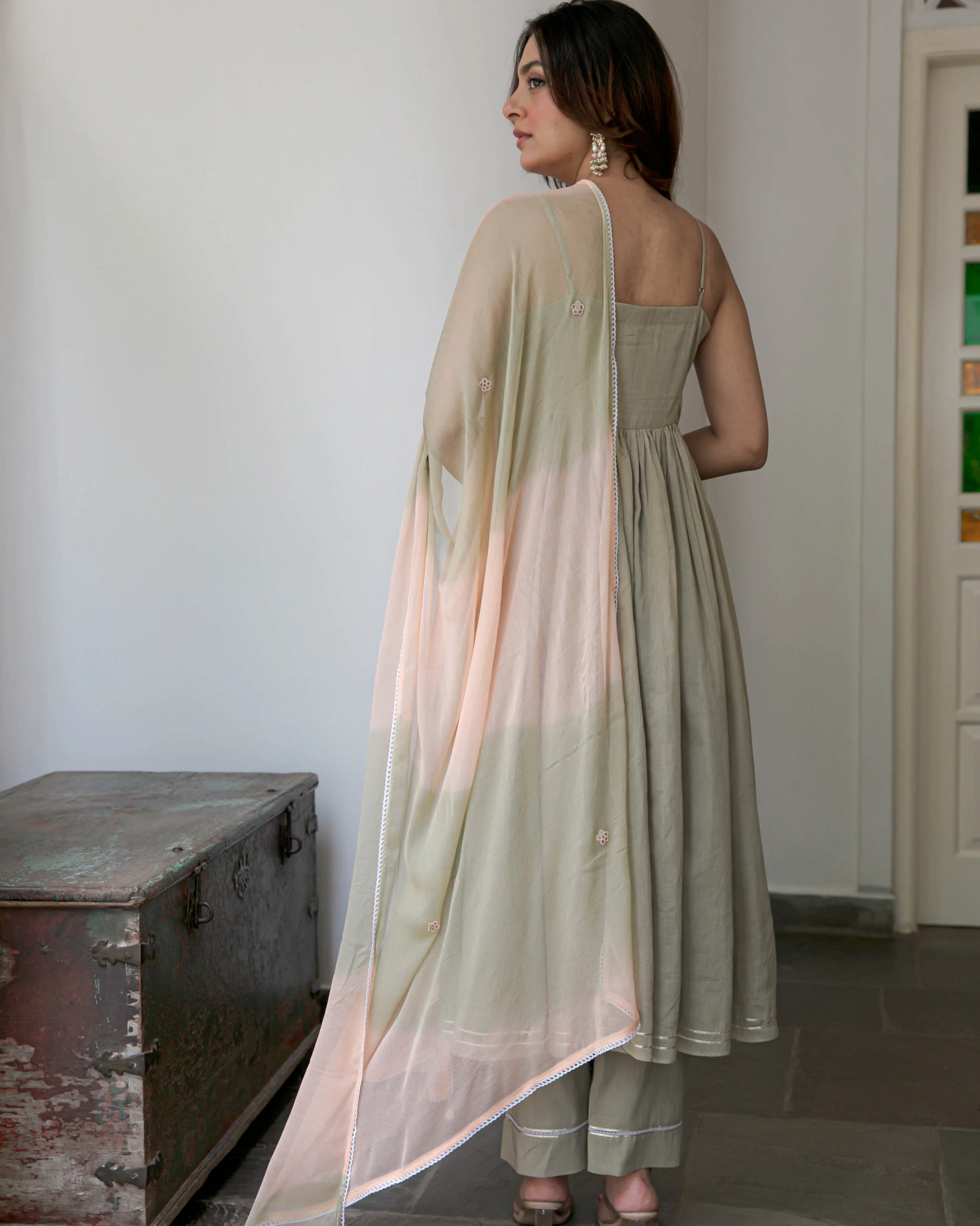 Peach Shaded Cotton Suit Set - Woolfily