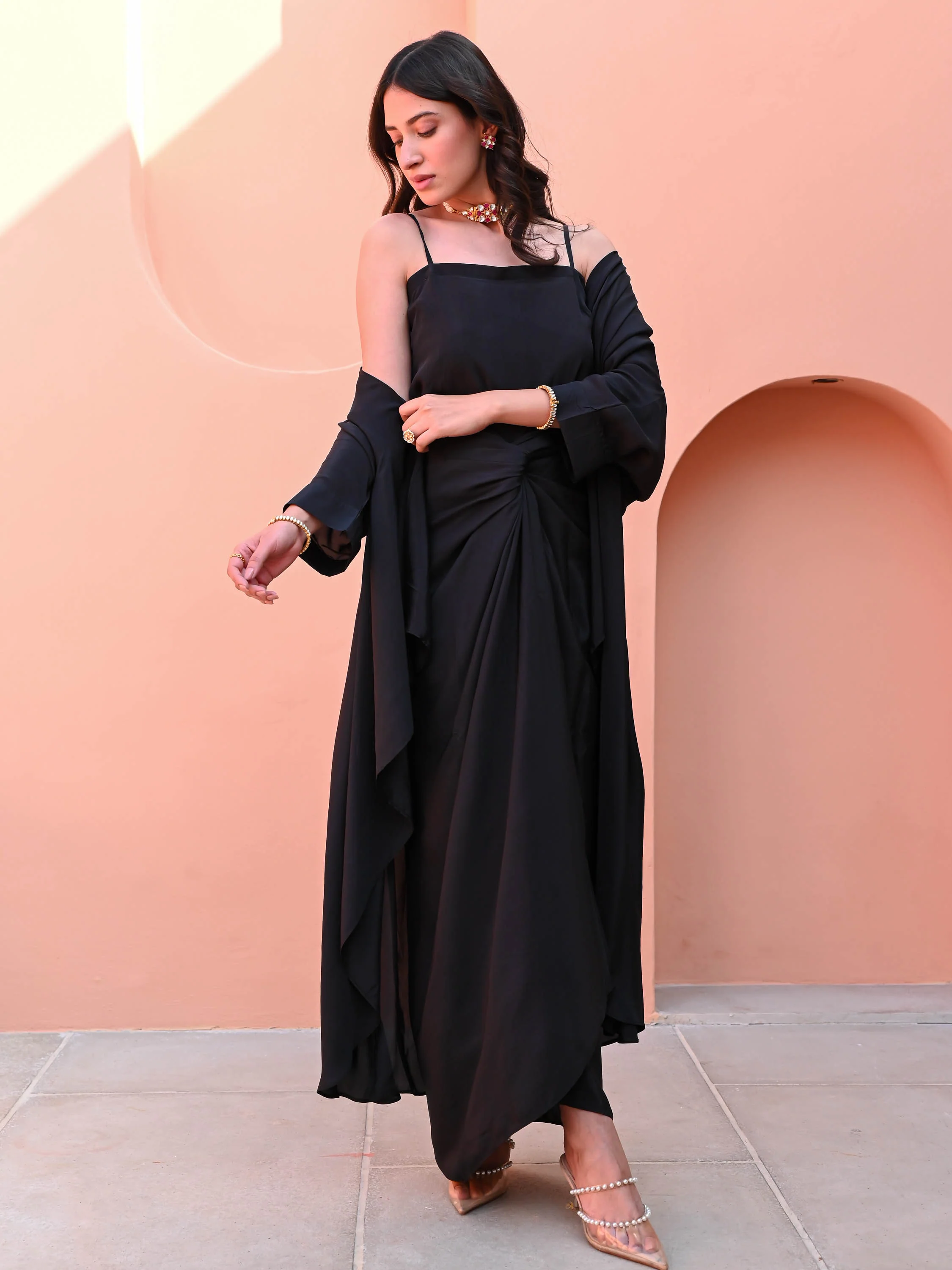 Black Top Skirt & Cape - Woolfily
