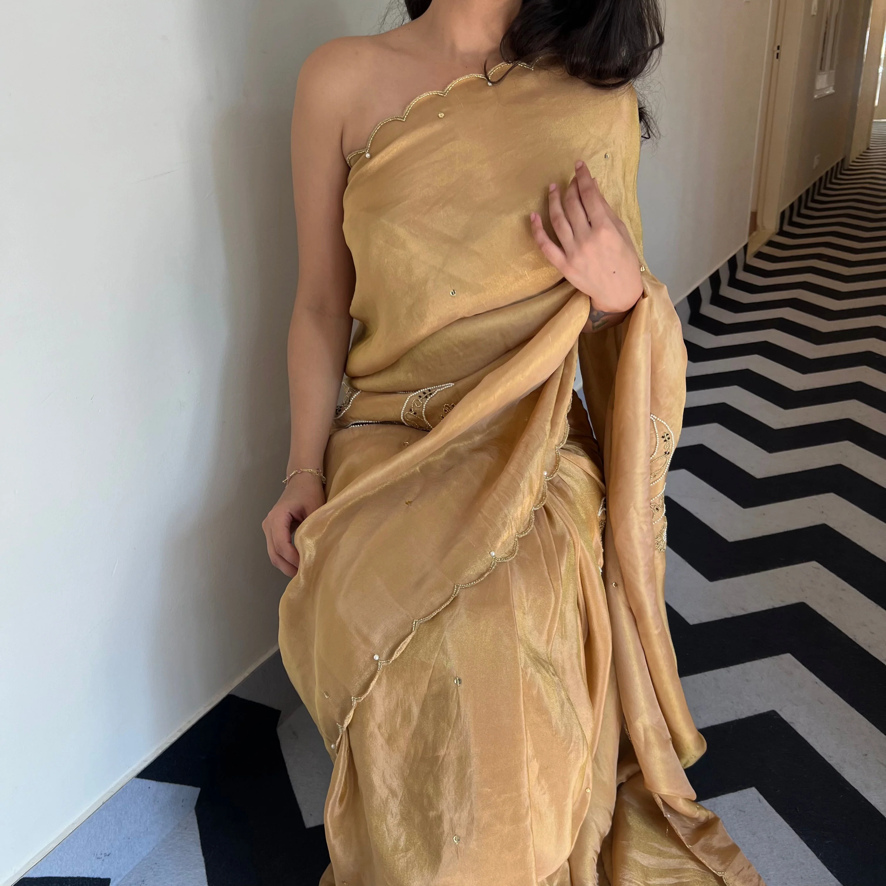 Melon Mist Tissue Saree - Woolfily