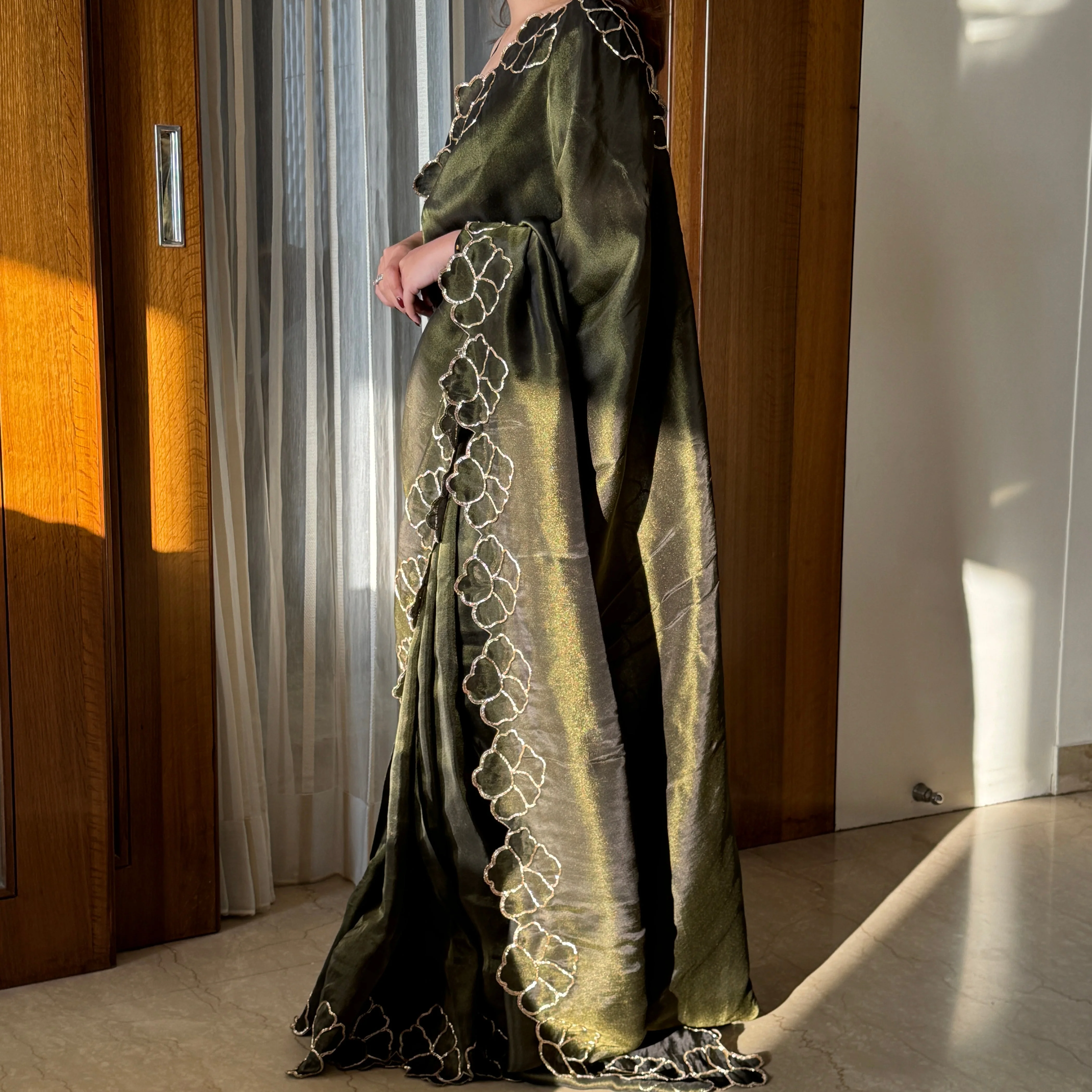 Black Tissue Saree - Woolfily