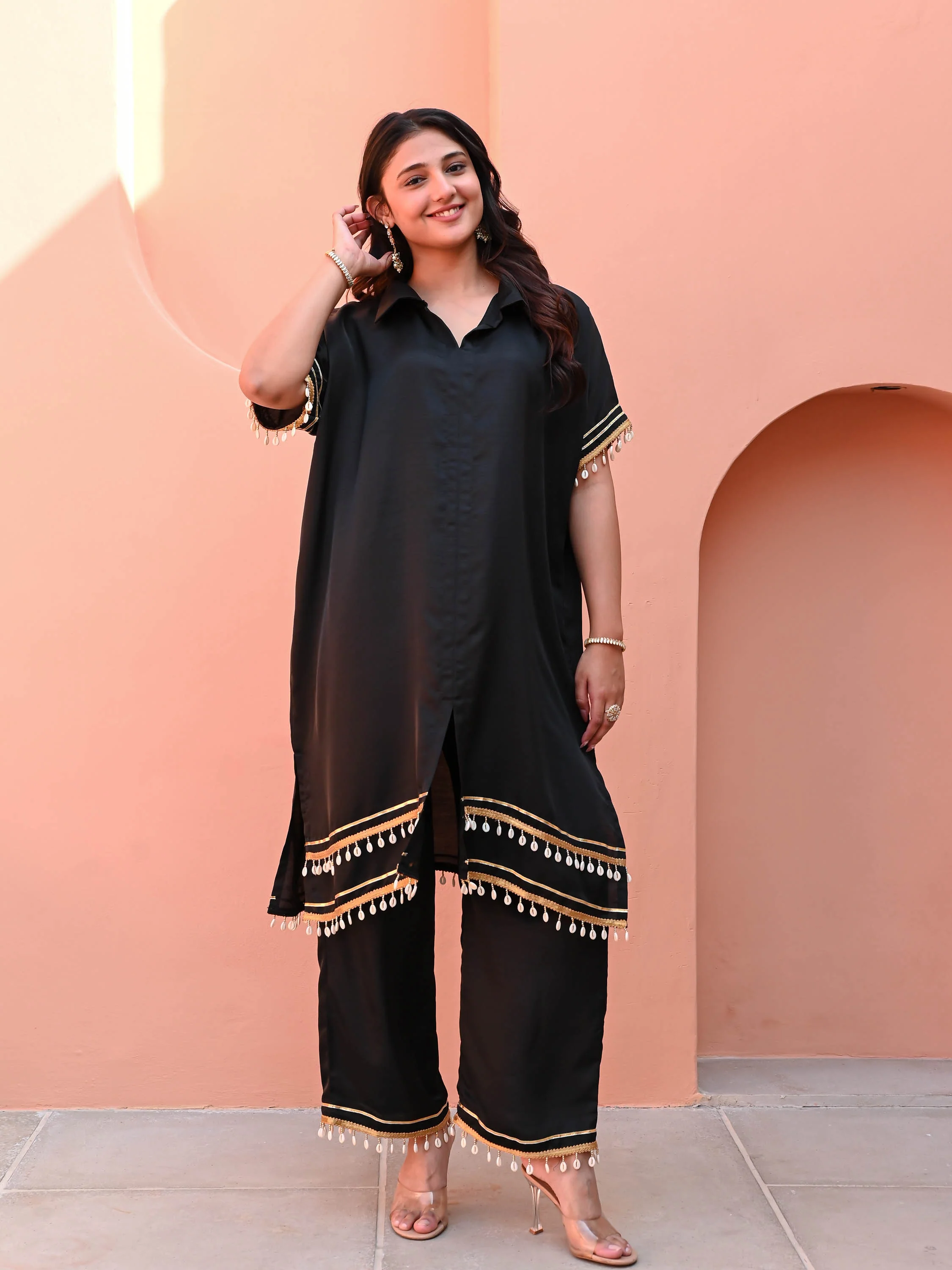 Black Boho Matching Kurta Set - Woolfily
